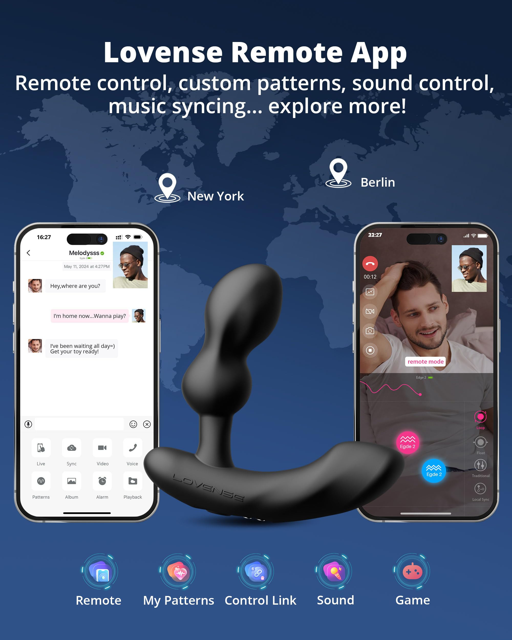 LOVENSE Edge 2 Prostate Massager Adjustable Vibrating Butt Plug, APP Remote Control Male Vibrator Anal Dildo Adult Sex Toys & Games for Beginner Advanced Player, Powerful Vibration, Waterproof