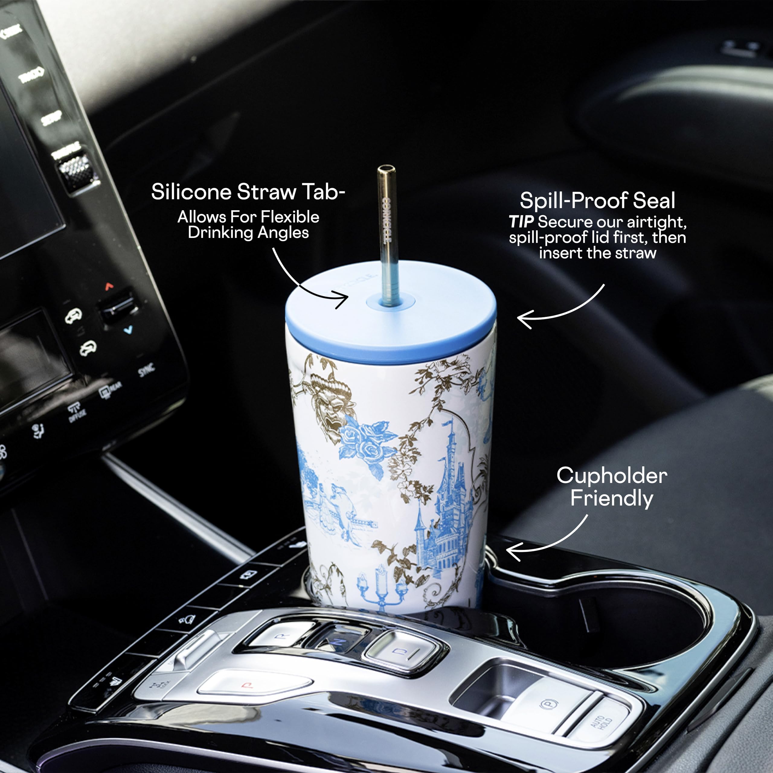 Corkcicle x Disney Princess Belle Cold Cup Insulated Tumbler with Lid and Straw, 24 oz – Reusable Water Bottle Keeps Beverages Cold 12hrs, Hot 5hrs – Cupholder Friendly, Lid for Flexible Sipping