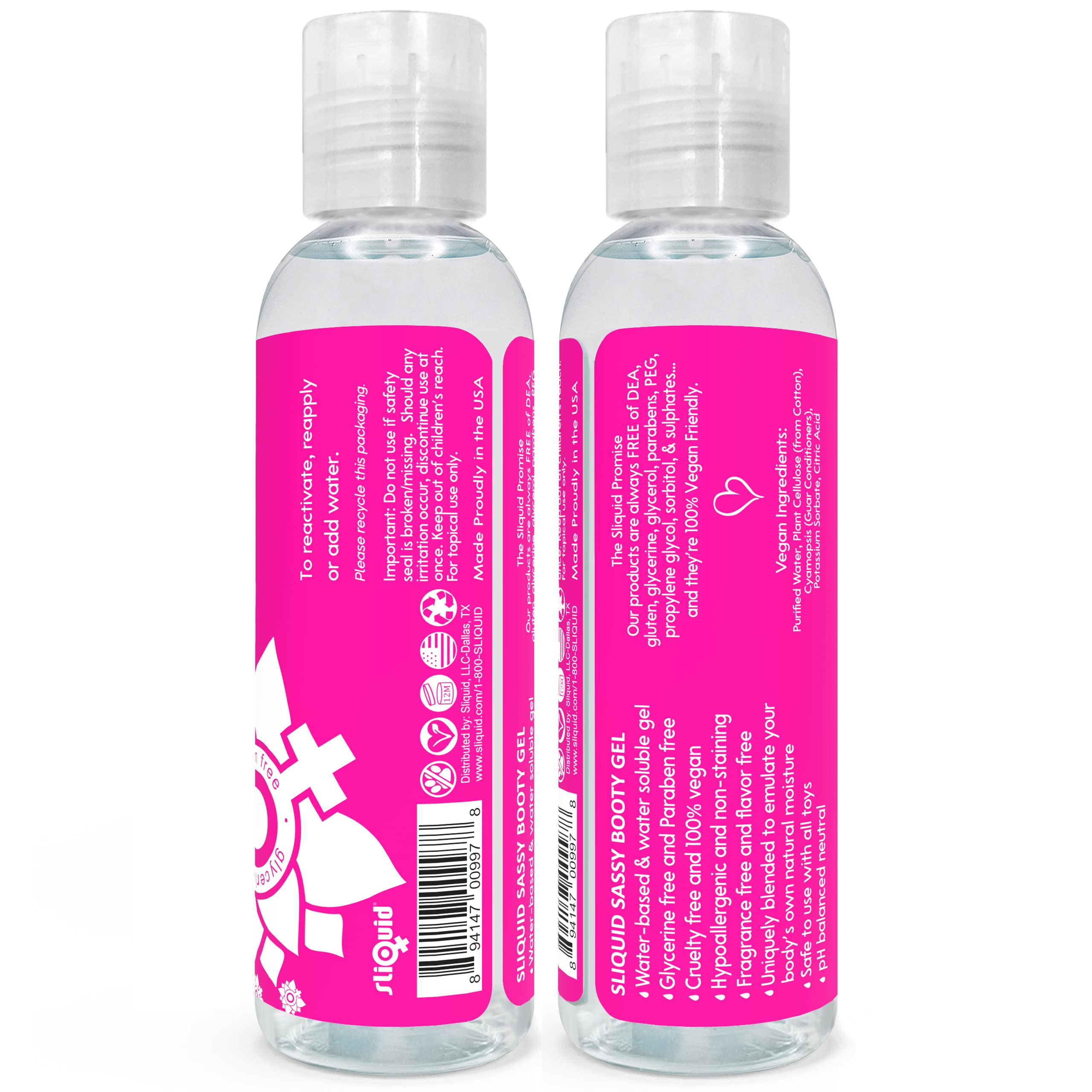 Sliquid Sassy Water-Based Lube - Thick, Long-Lasting Gel, Natural Lube for Women/Men/Couples, Unscented, 8.5 Fl Oz (2 Pack): 2 Fl Oz (Pack of 1)