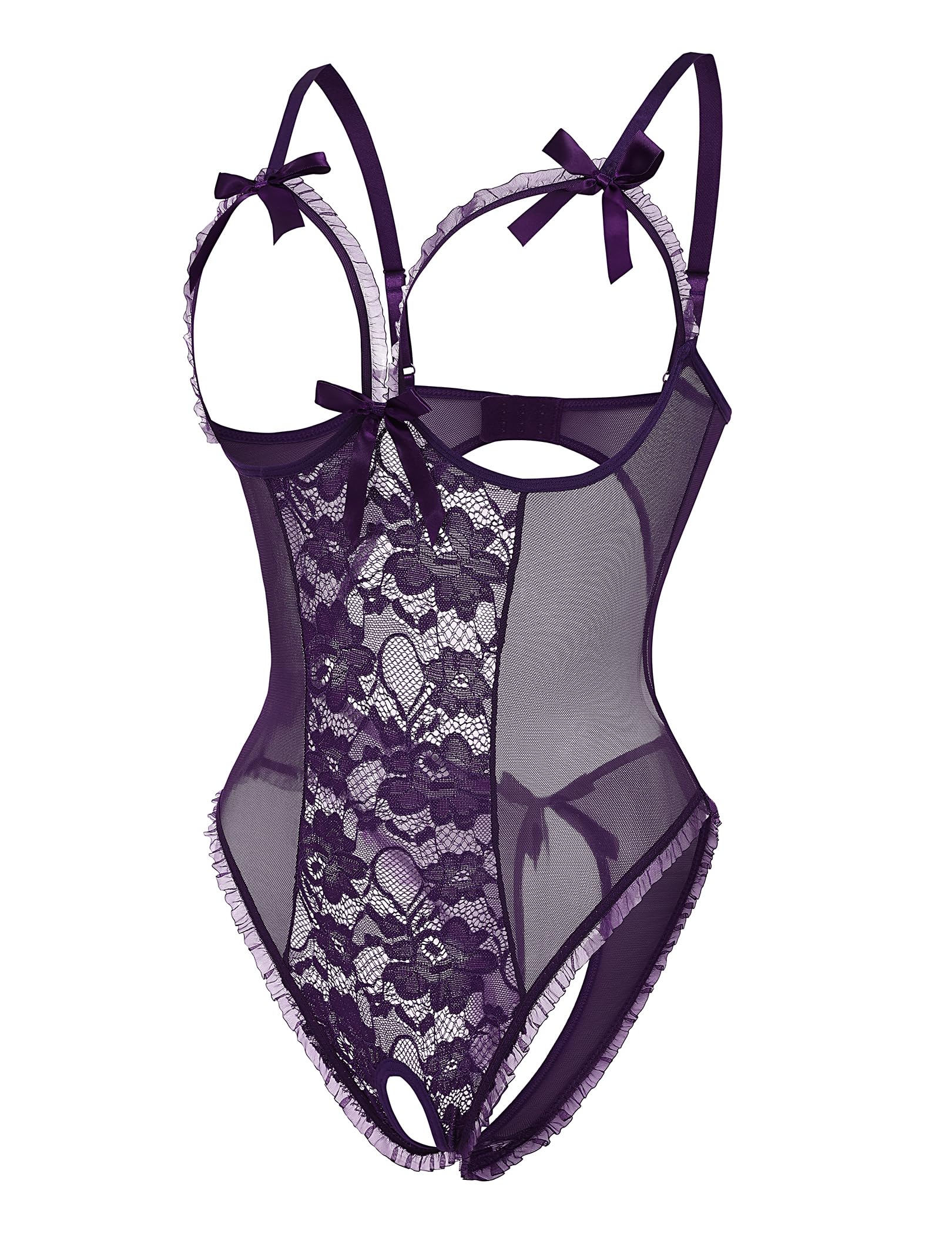 Avidlove Sexy Lingerie for Women One Piece Lace Babydoll Sleepwear Bodysuit: Medium Purple
