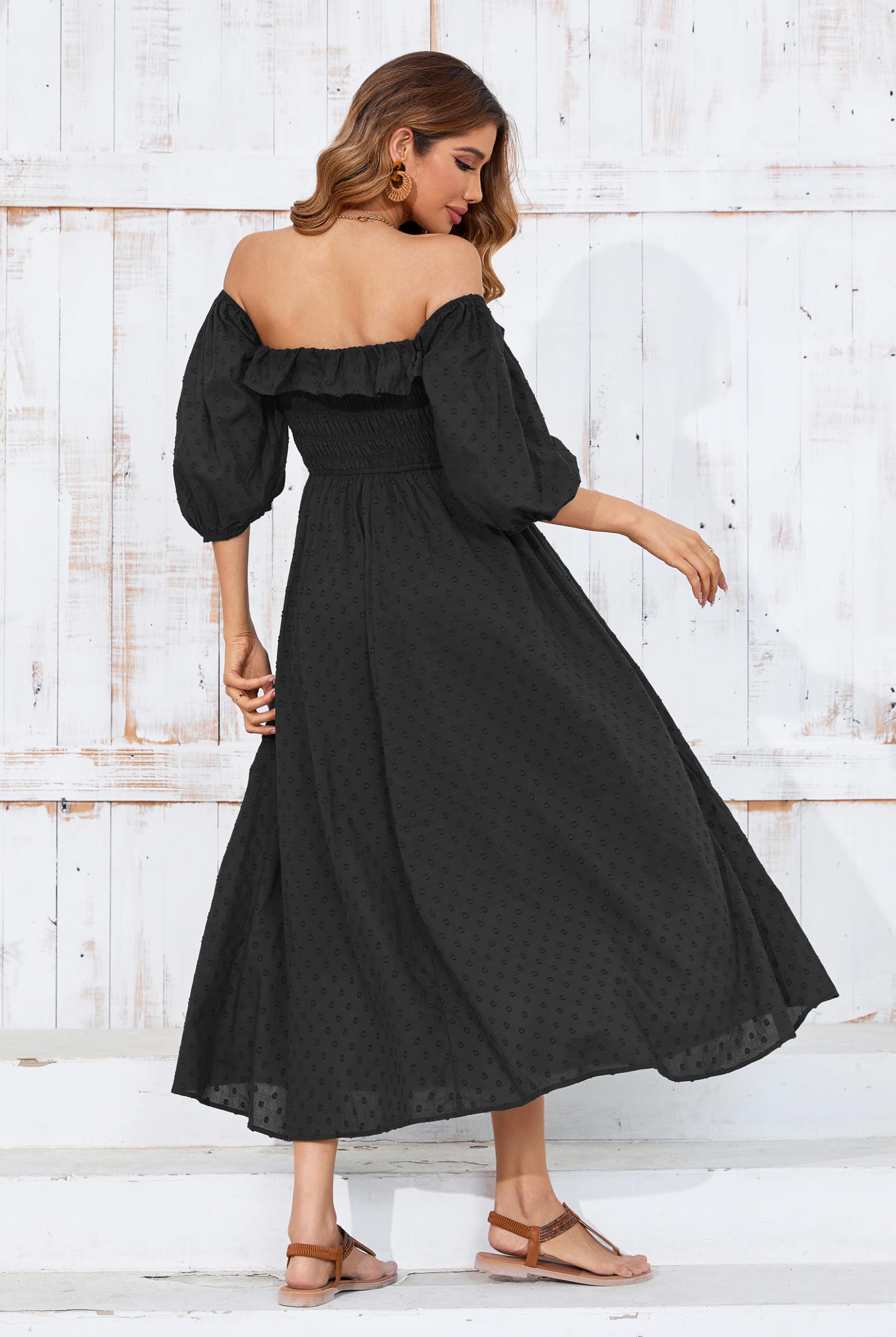 R.Vivimos Vintage A Line Ruffled Dresses: Medium Black-1