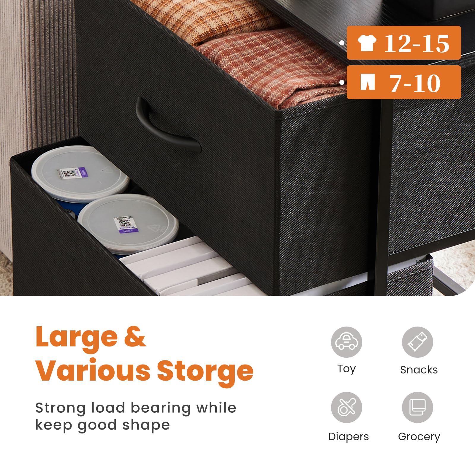Sweetcrispy Nightstand Set of 2 with 2 Storage Drawers, 20" Height Small Bed Side Furniture End Table, Wooden Top Fabric Cabinet Kids Mini Dresser for Bedroom, Closet, Entryway, College Dorm