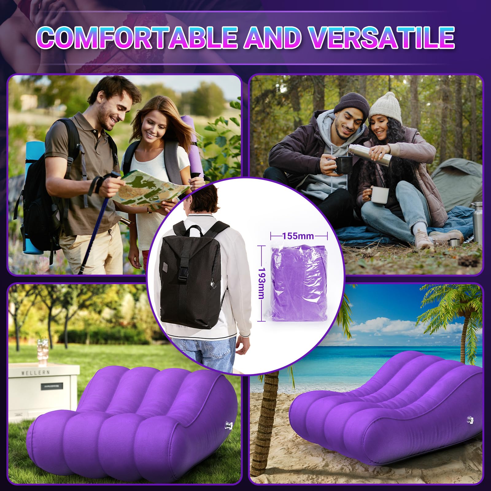 Sex Pillow Couples Sex Toys, Sex Furniture for Bedroom Inflatable Lounge Chair Sofa Bedroom, Velvety Anti-Leak Valve Sexy Bed Things Cushion, Couple Female Adult Toys: Violet