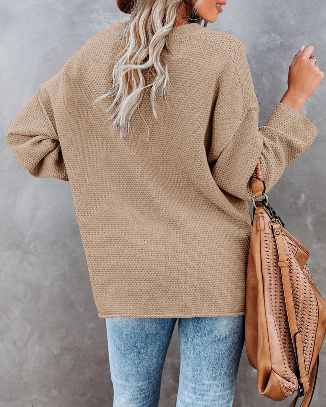Saodimallsu Women's Oversized Sweaters Batwing Long Sleeve Loose V Neck Button Henley Tops Pullover Knit Jumper thumbnail 3