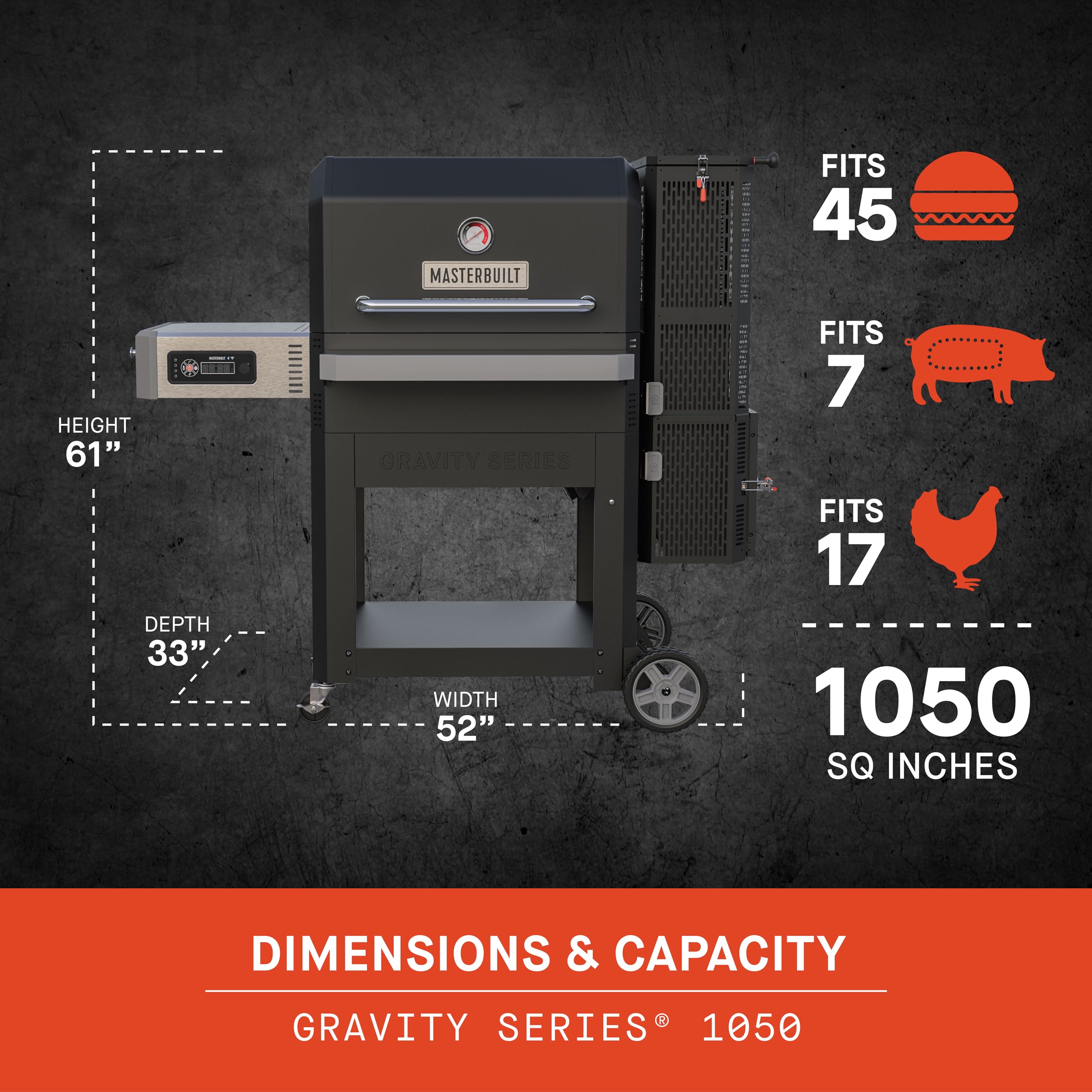 Masterbuilt® Gravity Series® 800 Digital Charcoal Grill, Griddle and Smoker with Digital Control, App Connectivity and 800 Cooking Square Inches in Black, Model MB20040221