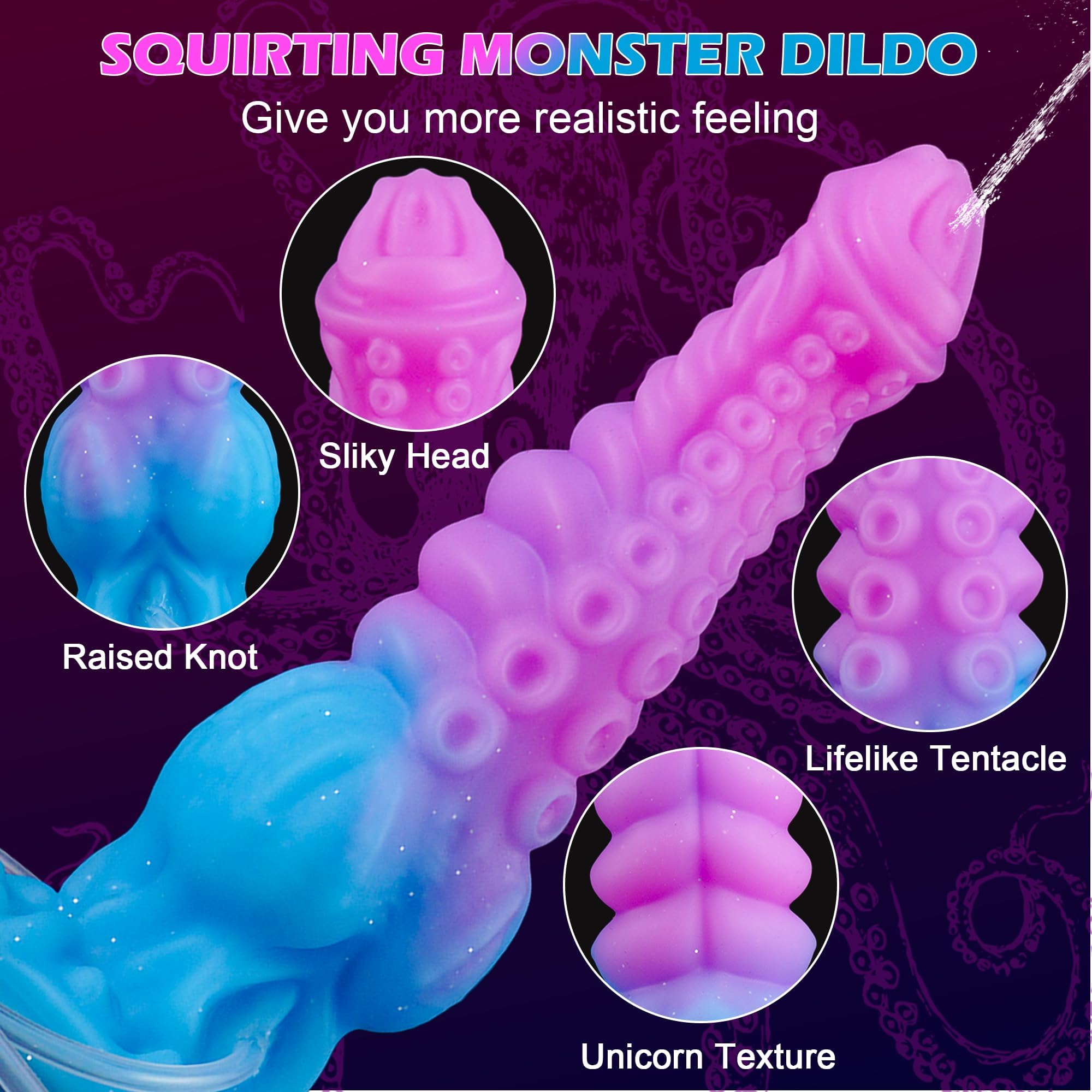 9.7" Squirting Tentacle Dildo, Fantasy Monster Dragon Dildo with Knot, Soft Silicone Ejaculating Toy with Strong Suction Cup, Adult Pleasure Sex Toy for Women Men