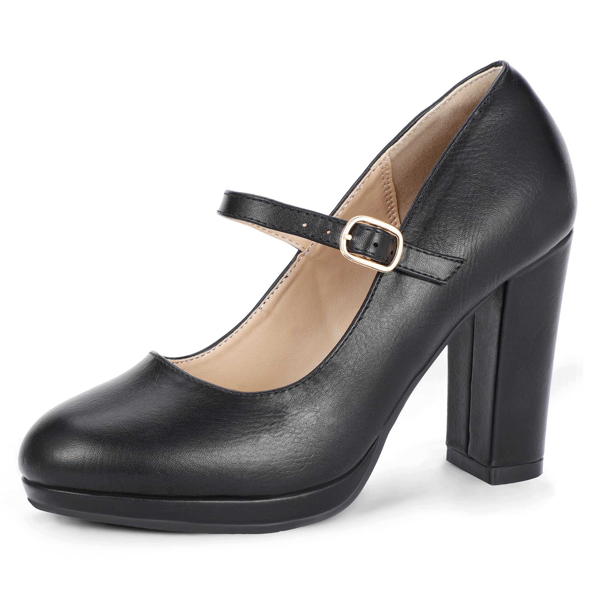 IDIFU IN4 Mary Jane Shoes Closed Toe Heels Platform High Chunky Block Heels Women's Pumps Comfortable Dress Shoes for Women Wedding Bridal Work Fashion Round Toe Pumps Shoes: 5.5 Black Pu