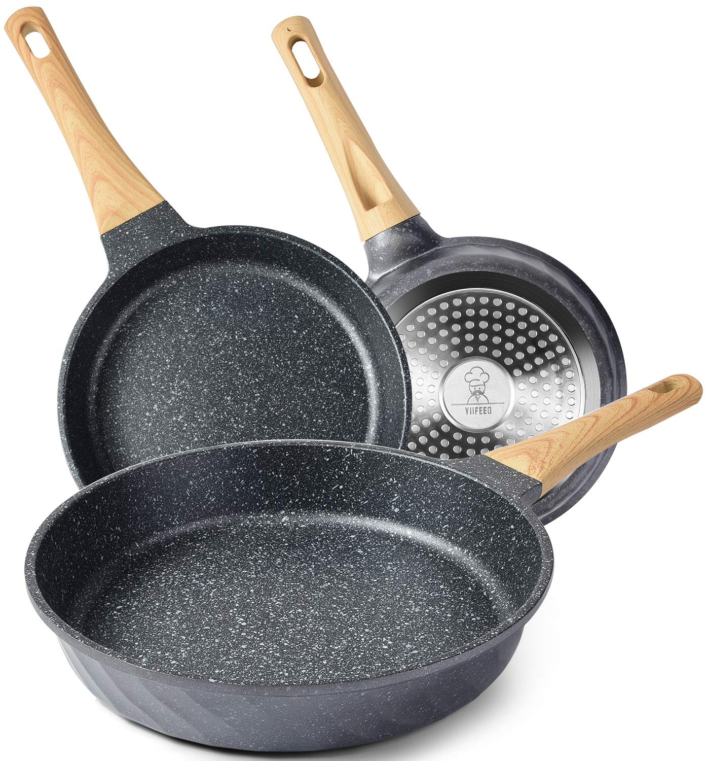 Non-stick Frying Pans Nonstick Frying Pan Set Egg Omelette Pans for Cooking Set, Healthy Ceramic Skillet Set Kitchen Induction Cookware Chef's Pan Gift, 8"&9.5" &11": 3 PCS - 8inch&9.5inch&11inch