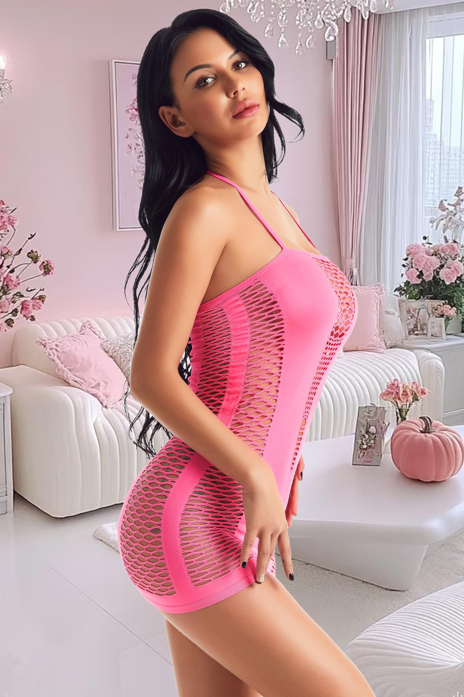 ADOREJOY Womens Lingerie Bodysuit Chemise Teddy Naughty Babydoll Nighty: Large Rose Pink