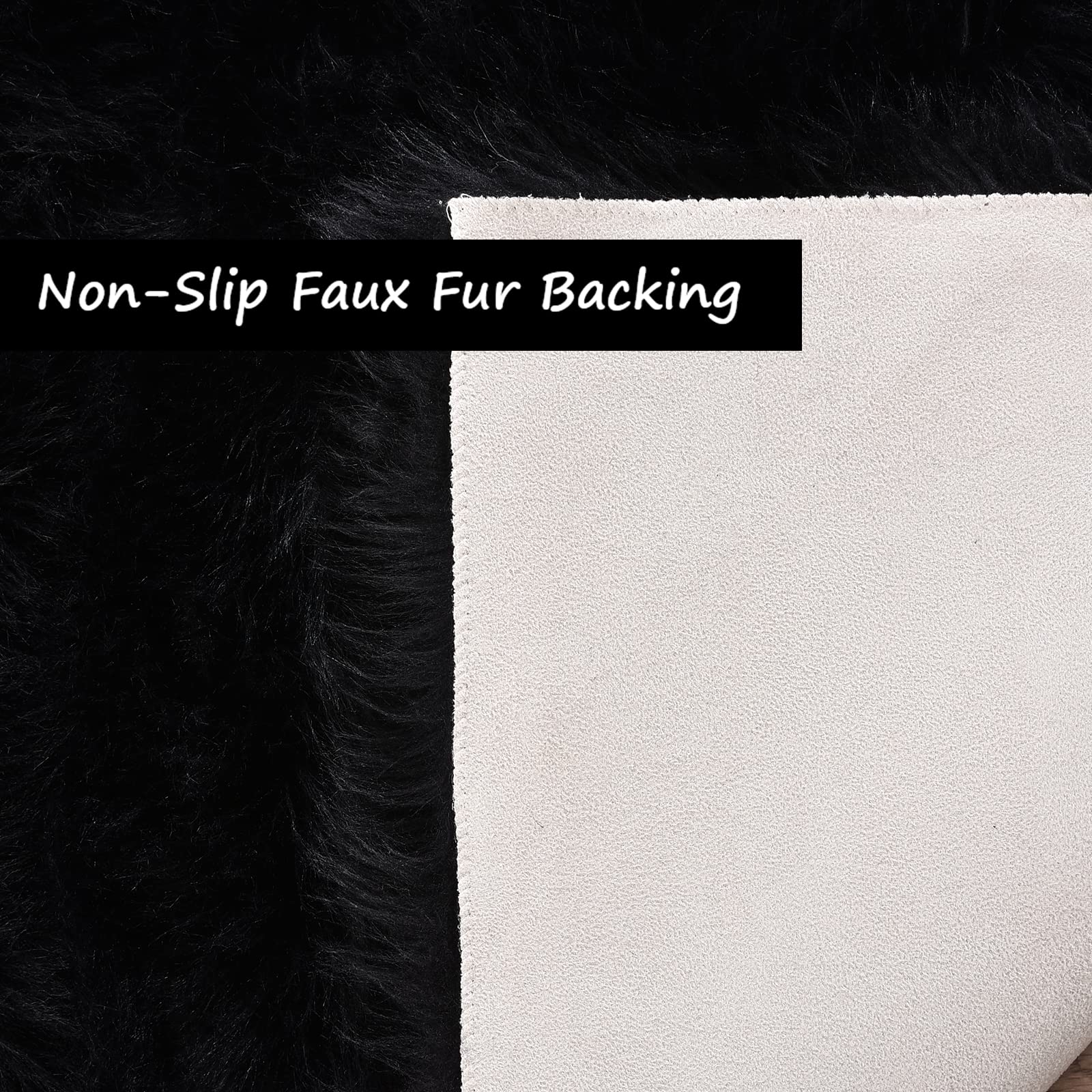 Goolela Black Fluffy Faux Fur Rug 2x3 Black Fuzzy Furry Sheepskin Rug Small Carpet for Bedroom Dorm Bathroom Washable Rectangle: 2&apos; x 3&apos; (Rectangular) Black