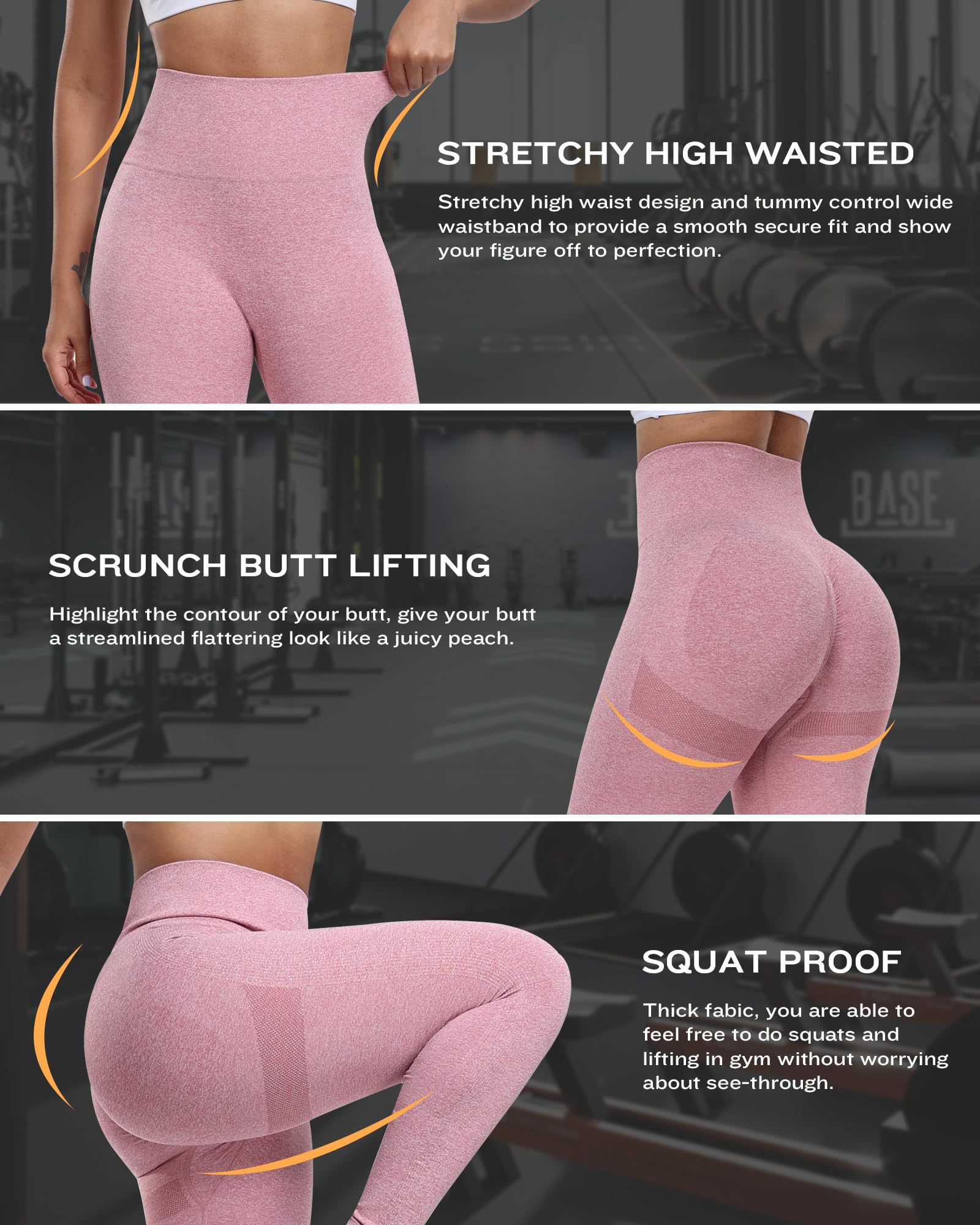 SALSPOR Workout Leggings for Women, Butt Lifting Gym Scrunch Butt Seamless Leggings thumbnail 2