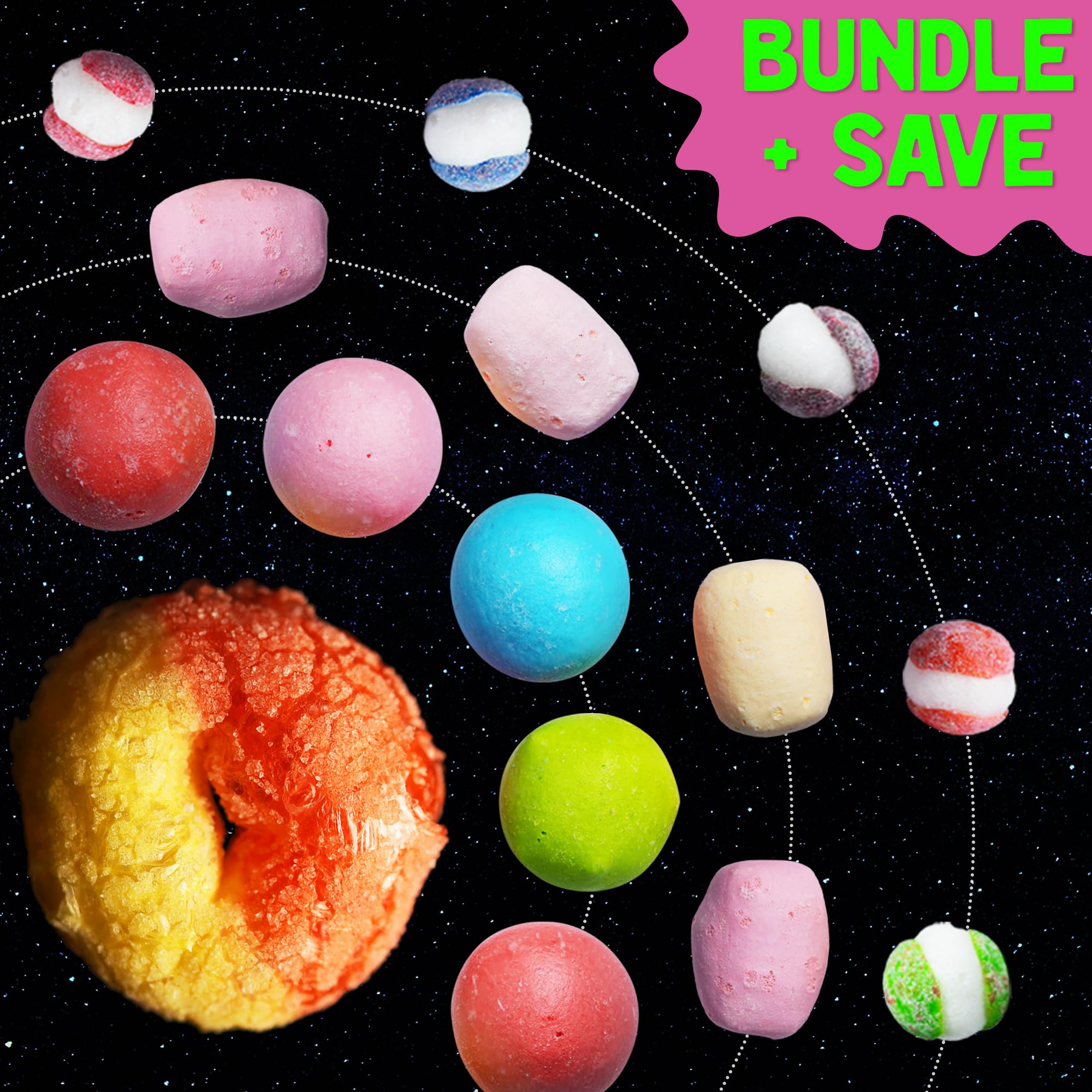 UFO Pack - 9 Kinds of Premium Freeze Dried Candy - Cosmic Crunchies, Moon Clouds, Space Sharks, Alien Tongues, Lemon Stars and More Shipped in a Spaceship Box for Protection: 8 Pack