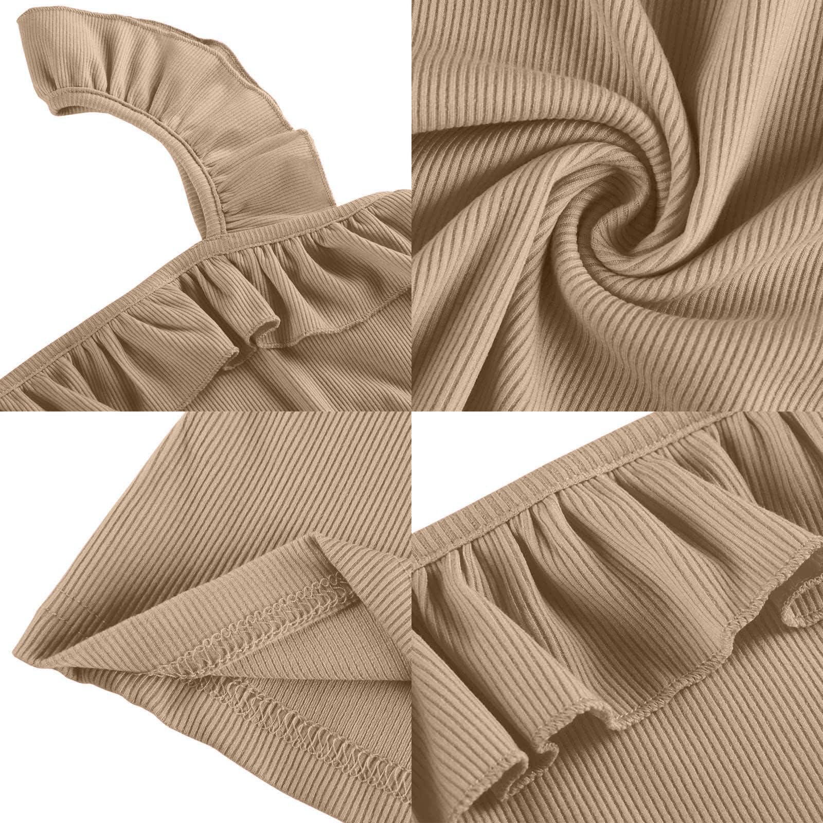 Womens Cute Sleeveless Tank Tops Ruffle Strap Square Neck Blouse Solid Color Knitted Camisole