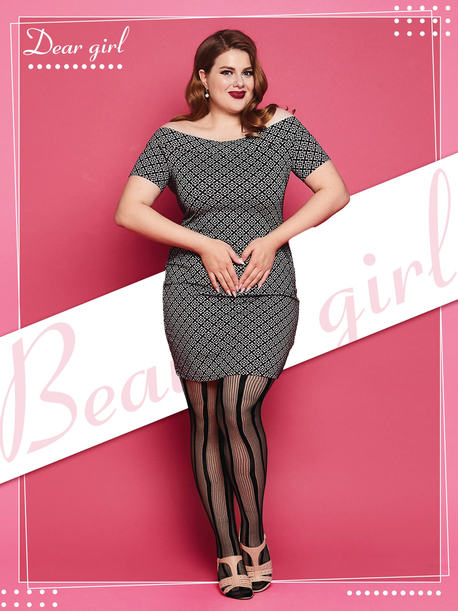 Skylety 6 Pairs Women Plus Size Fishnet Suspender Pantyhose Thigh High Stocking Garter Belt Lingerie Tights for Women L-XXXL: Black XX-Large-3X-Large