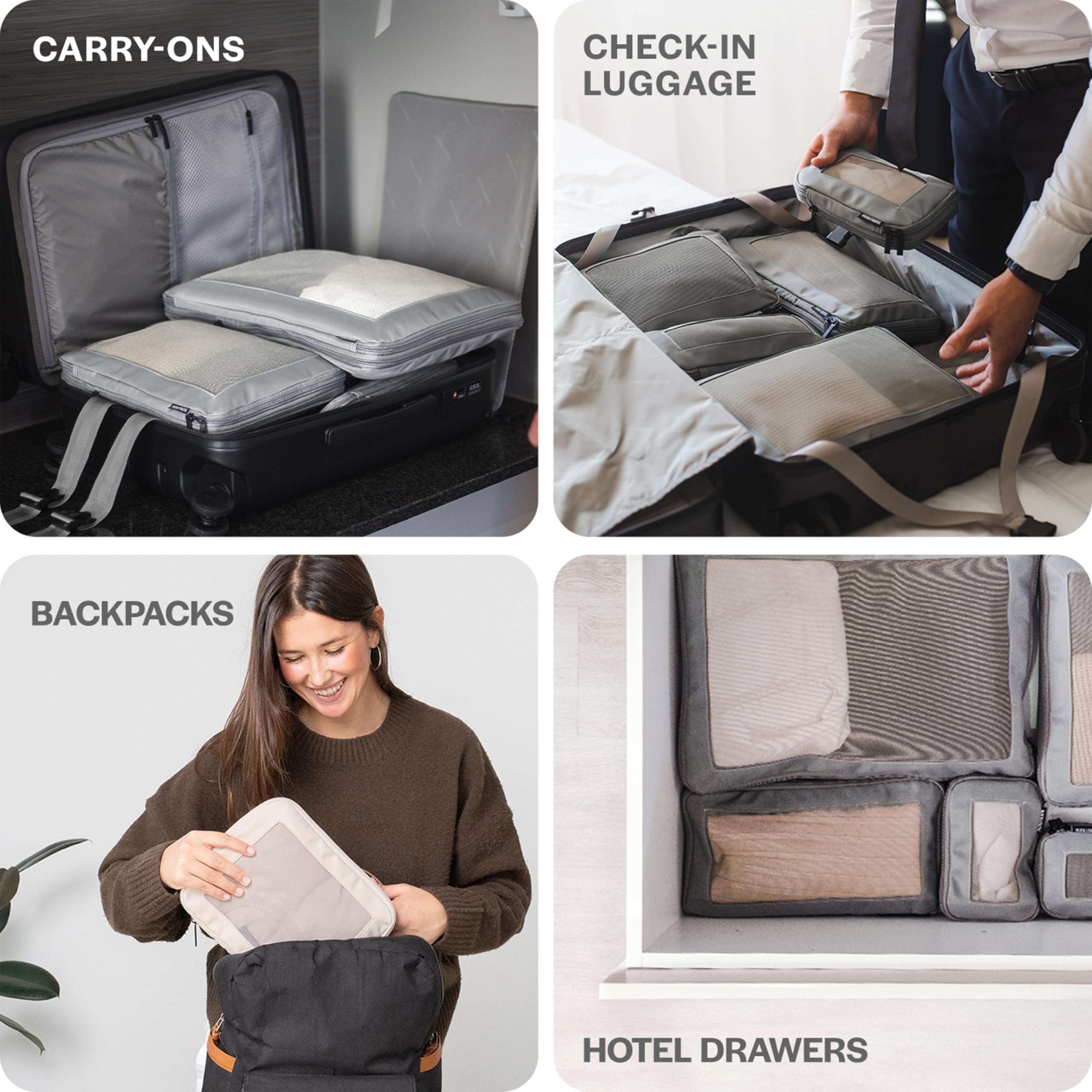 Aerotrunk Compression Packing Cubes for Travel - Luggage Organizer Bags - Double Zipper Packing Cubes for Suitcases (6-Pack, Dark Grey): 6-Pack Olive