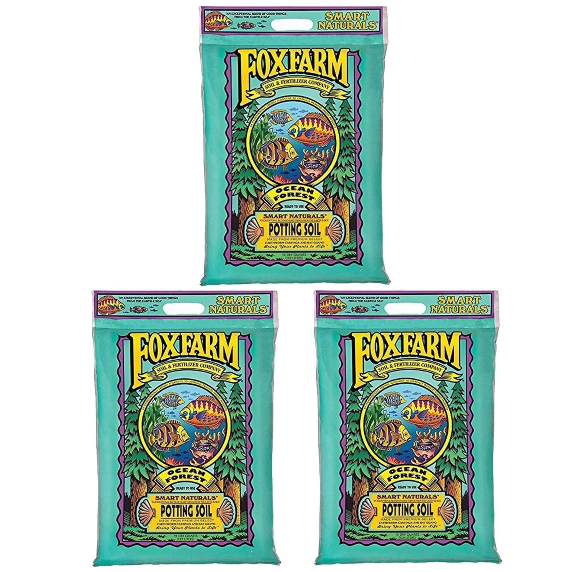 FoxFarm Ocean Forest Potting Soil, 12qt – Light, Aerated Texture, Designed for All Container Plants – pH Adjusted for Optimal Nutrient Uptake, Effectively Retains Moisture (12 Quart (1 Pack)): 12 quart (3 Pack)