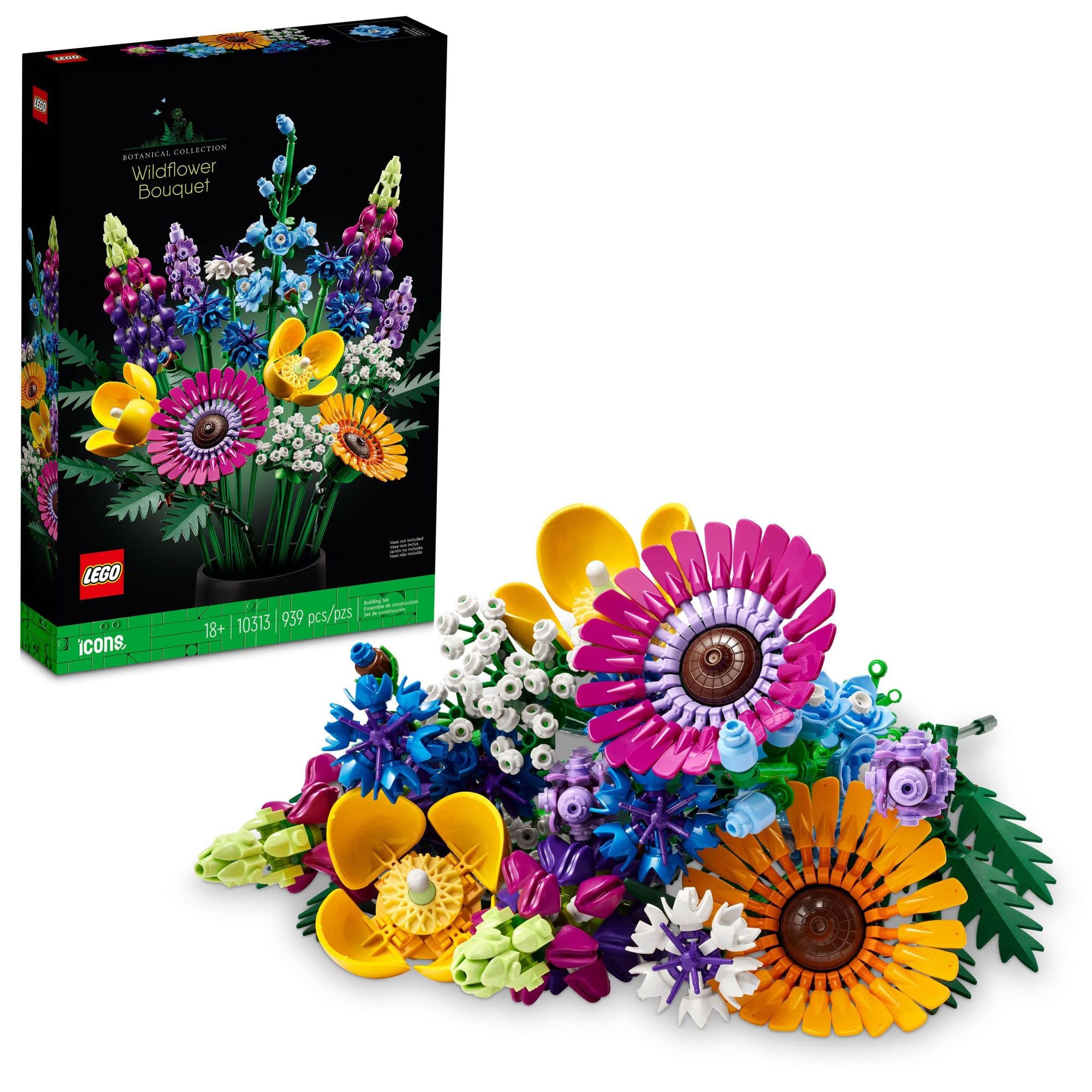 LEGO Botanicals Artificial Wildflower Bouquet - Fake Indoor Flowers Building Set for Home, Kitchen, Desk Decoration, Adults Ages 18+ - Gift for Birthdays - 10313