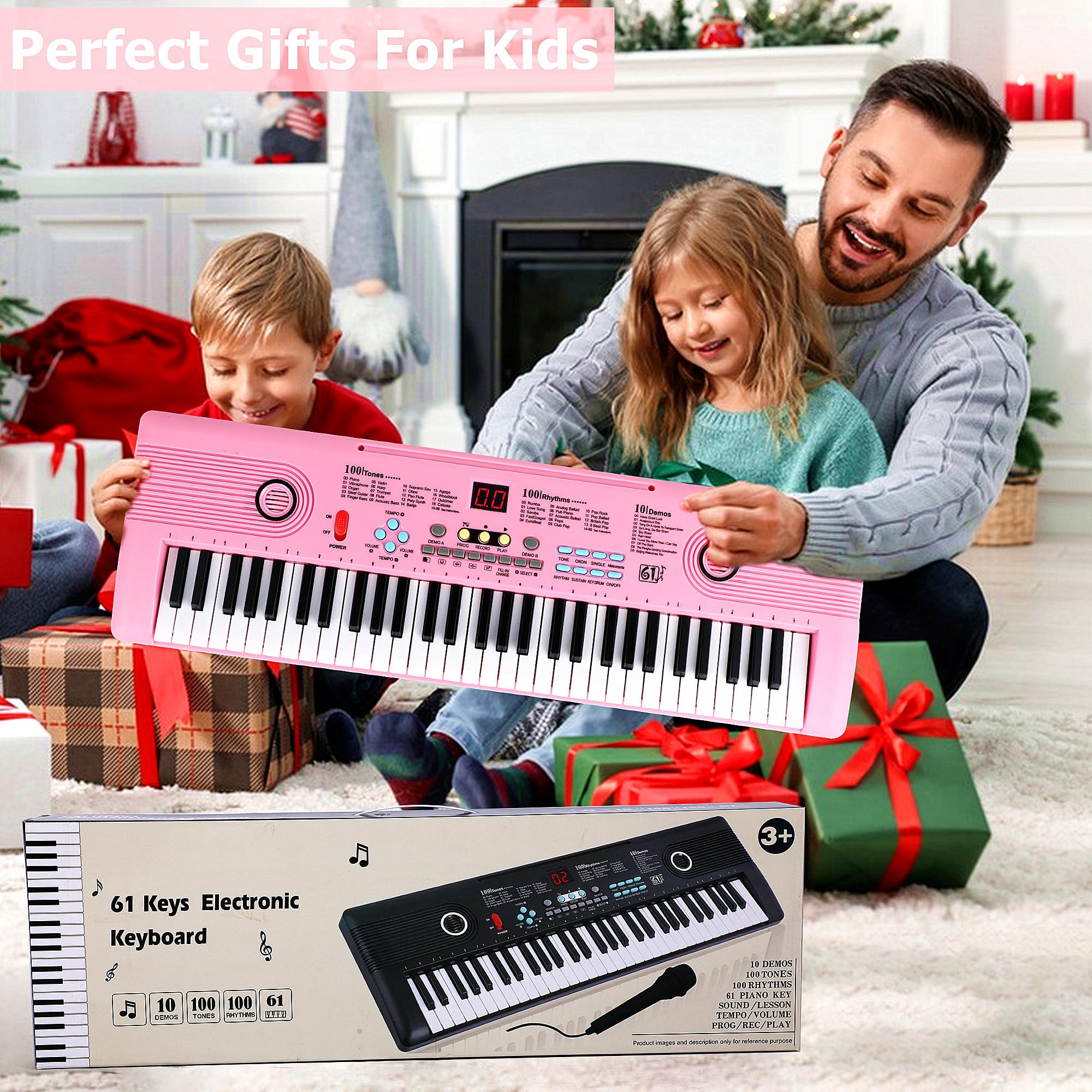 Keyboard Piano 61 Key Electric Digital Piano Music keyboard w/Microphone Portable Piano For Kids Beginner Birthday Christmas Gifts Pink: pink 61 key piano