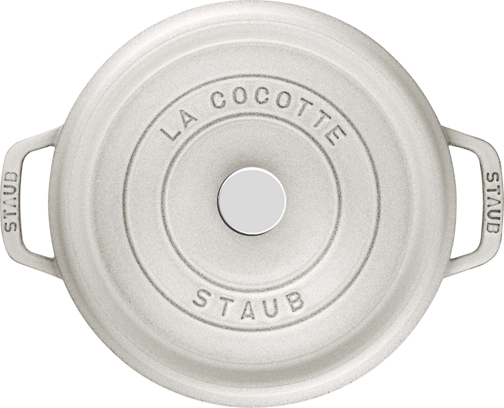Staub Cast Iron 2.75-qt Round Cocotte - White Truffle, Made in France thumbnail 2
