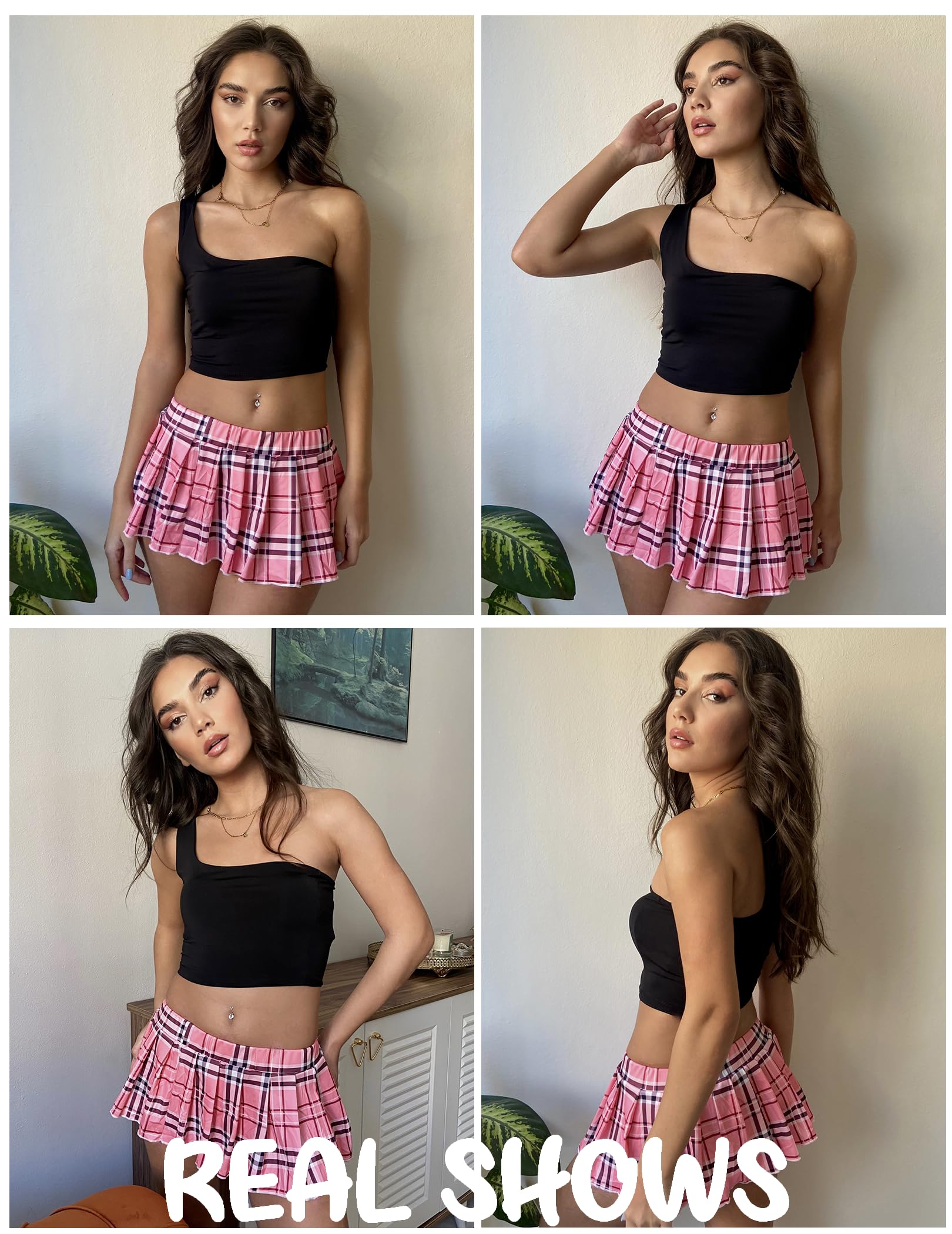 Avidlove Pleated Skirts for Women Y2k Mini Skirt Casual Short Skirts Micro Skirt XS-4XL: Large Pink Plaid