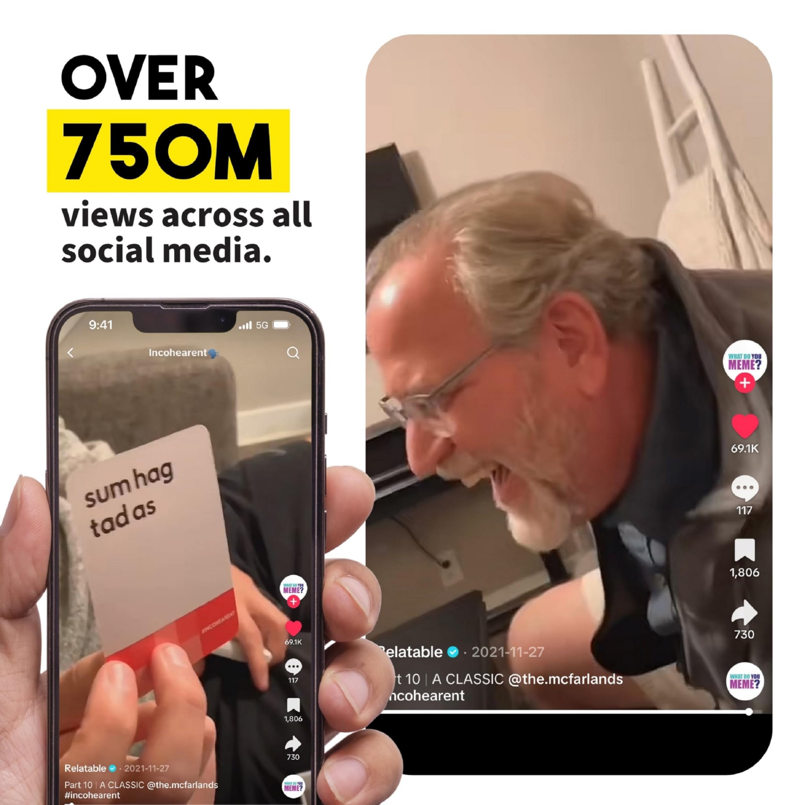 WHAT DO YOU MEME? Incohearent, The Guess The Gibberish Party Game by Relatable, A Funny Card Game for Adults, Great for Game Night Games, Includes 400 Cards, Instructions, and 1 Sand Timer
