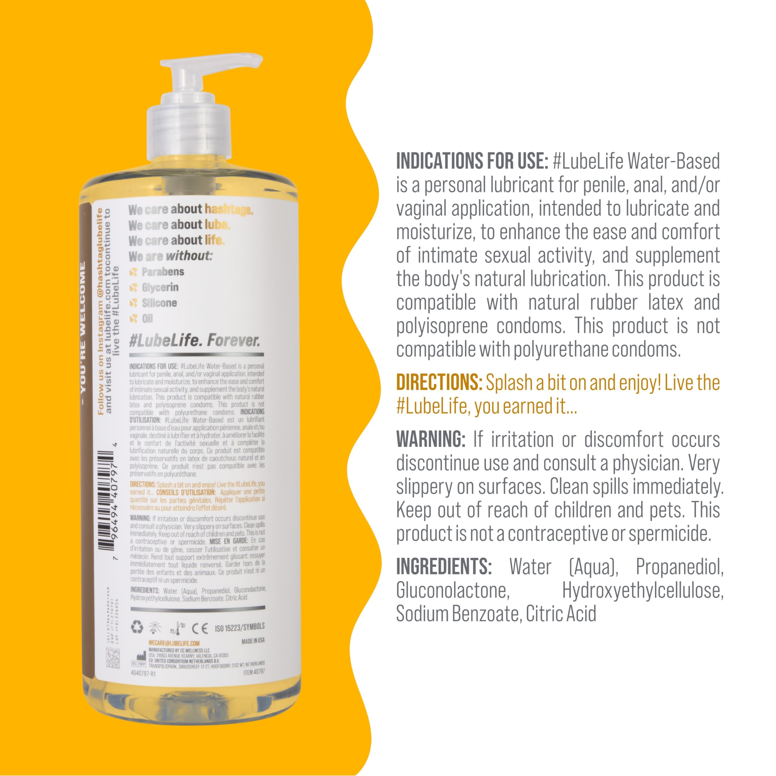 LubeLife Water-Based Lube – Personal Lubricant for Men, Women & Couples, Travel Size, Non-Staining, Easy Clean-Up, Toy-Safe, 8 Fl Oz: 32 Fl Oz (Pack of 1)