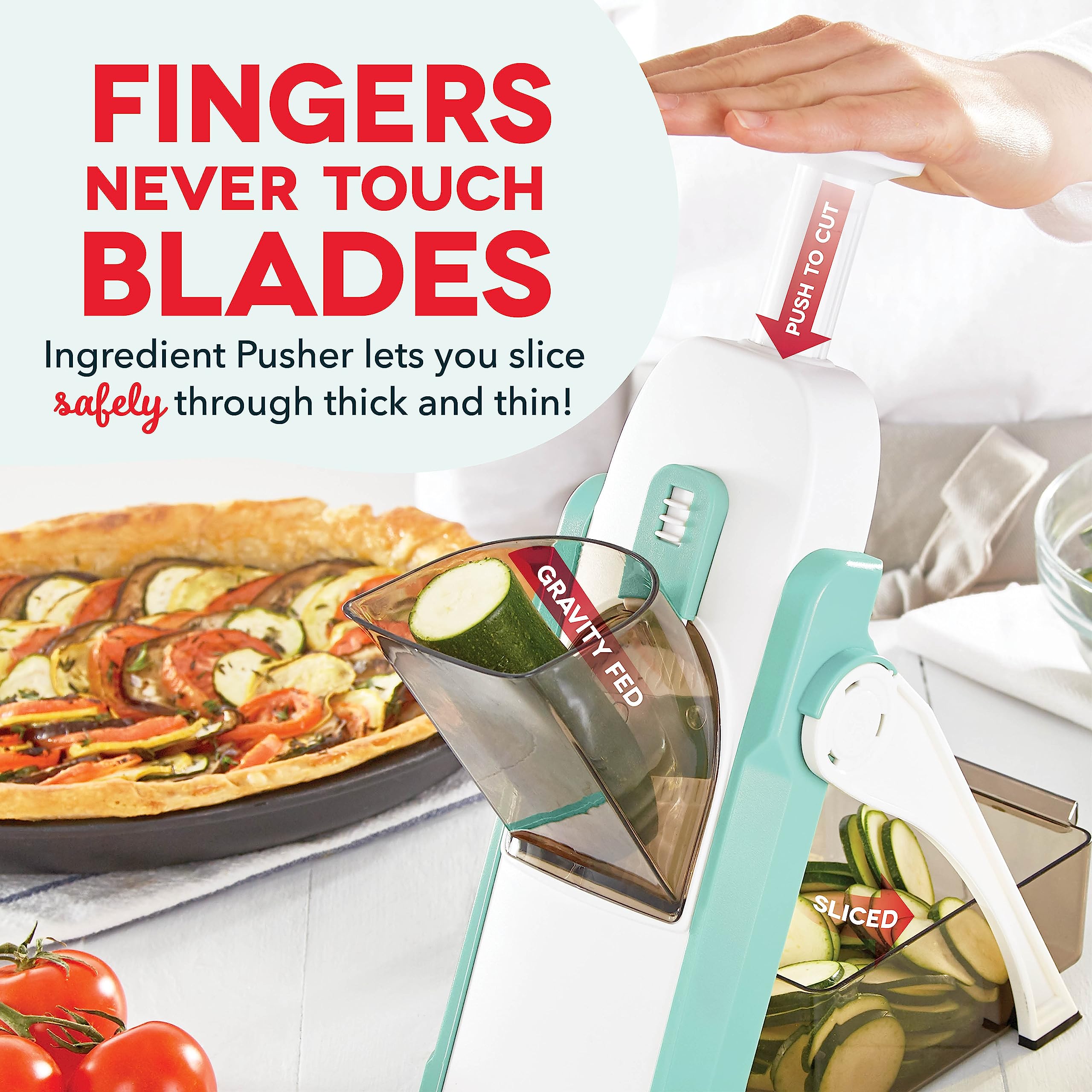 DASH Safe Slice® Mandoline Slicer, Julienne + Dicer for Vegetables, Meal Prep & More with 30+ Presets & Thickness Adjuster - Aqua: Aqua 30+ Presets