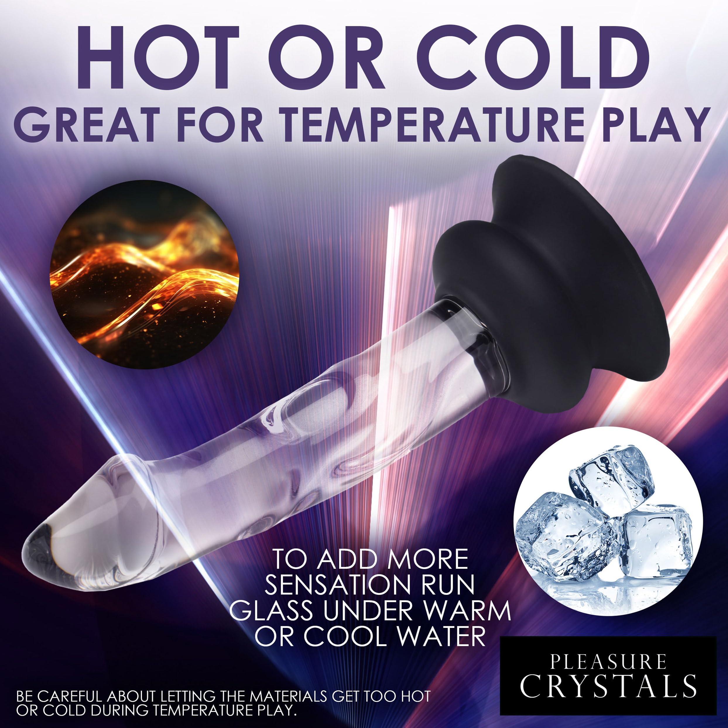 Pleasure Crystals 7.6" Glass Dildo with Silicone Base for Men, Women & Couples. Realistic Texture, Includes Removable Silicone Suction Cup, Ideal for Temperature Play. 2 Pieces, Clear. thumbnail 6