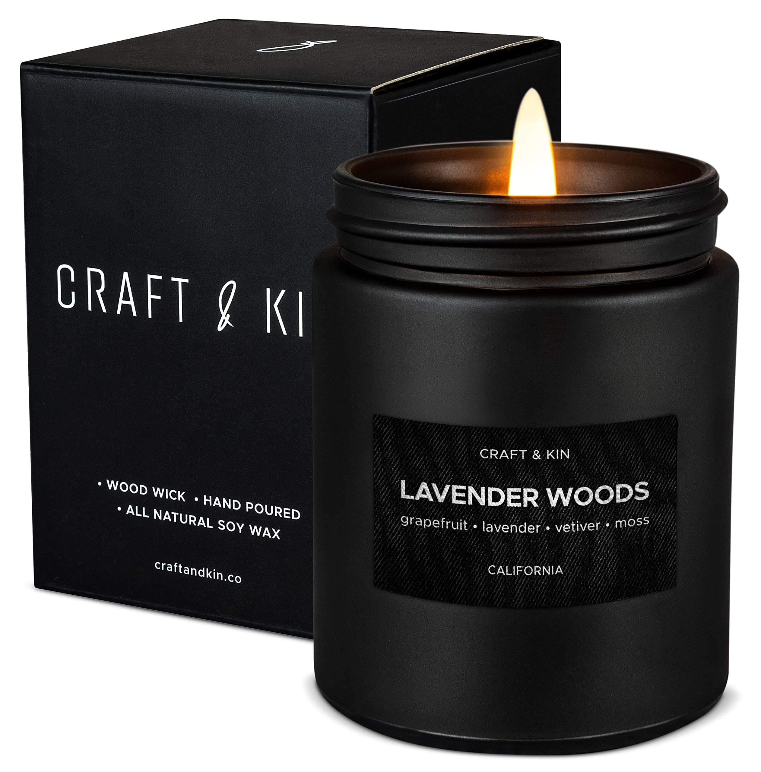 Craft & Kin Premium Lavender Woods Candle | Black Spring Scented Candles for Men | Long Lasting with 45 Hour Burn Time, 7.6oz | Made with Soy | Aromatherapy at Home | Gifts for Men: Craft & Kin Premium Lavender Woods Candle | Black Spring Scented Candles for Men | Long Lasting with 45 Hour Burn Time, 7.6oz | Made with Soy | Aromatherapy at Home | Gifts for Men