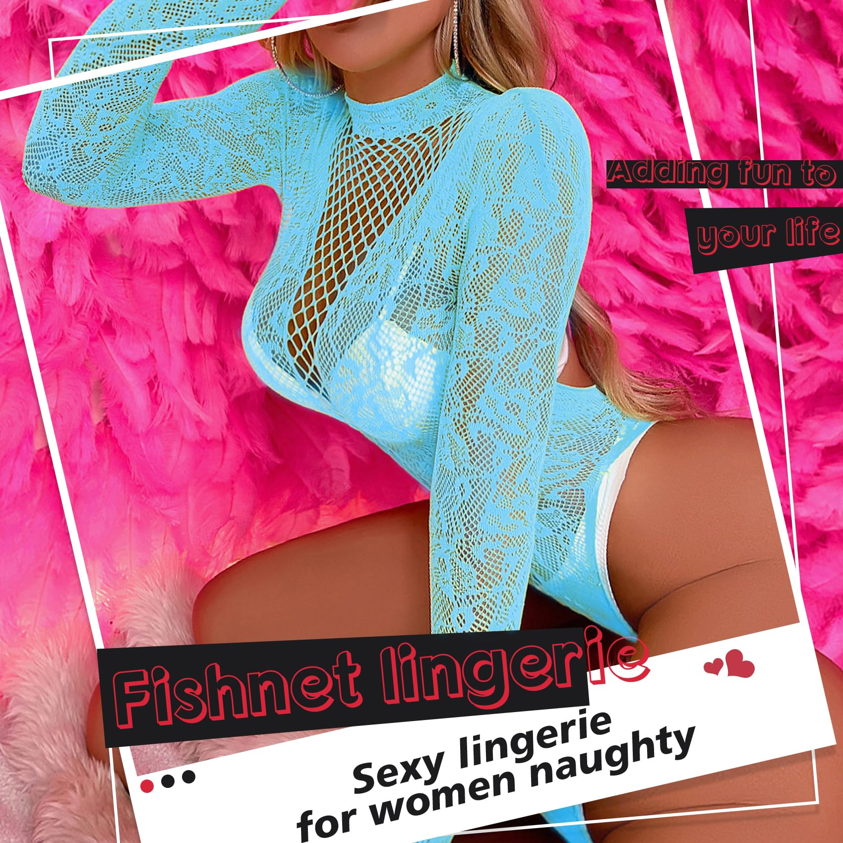 Famstar Sexy Lingerie for Women Naughty Fishnet Lingerie Set Bodysuit Outfits Teddy Sheer Mesh Erotic: One Size Blue