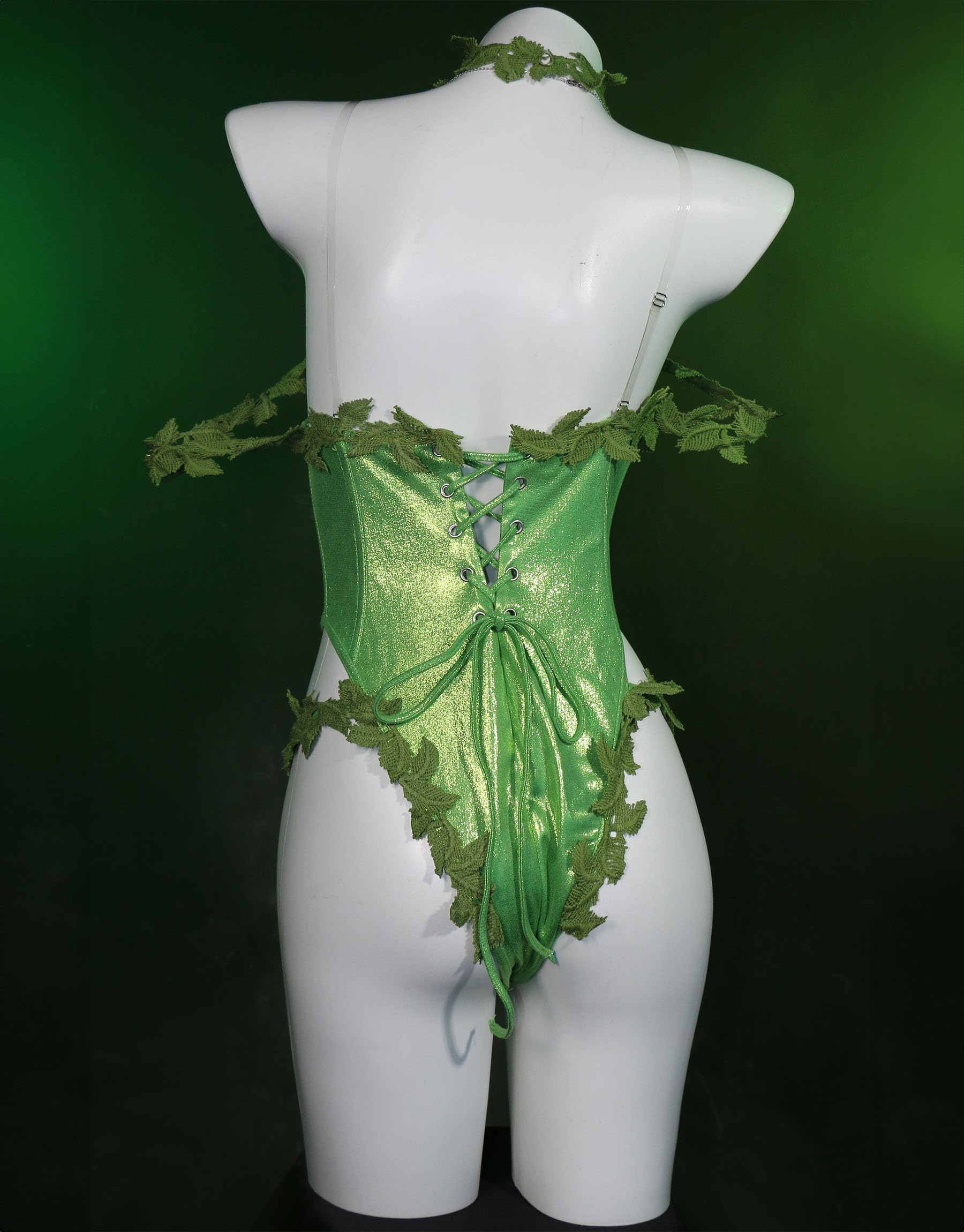 Mobbunny Women Anime Cosplay Costume Green Vine Style Outfit Sexy Lingerie Bodysuit Bodycon with Socks Gloves Choker: Small Green