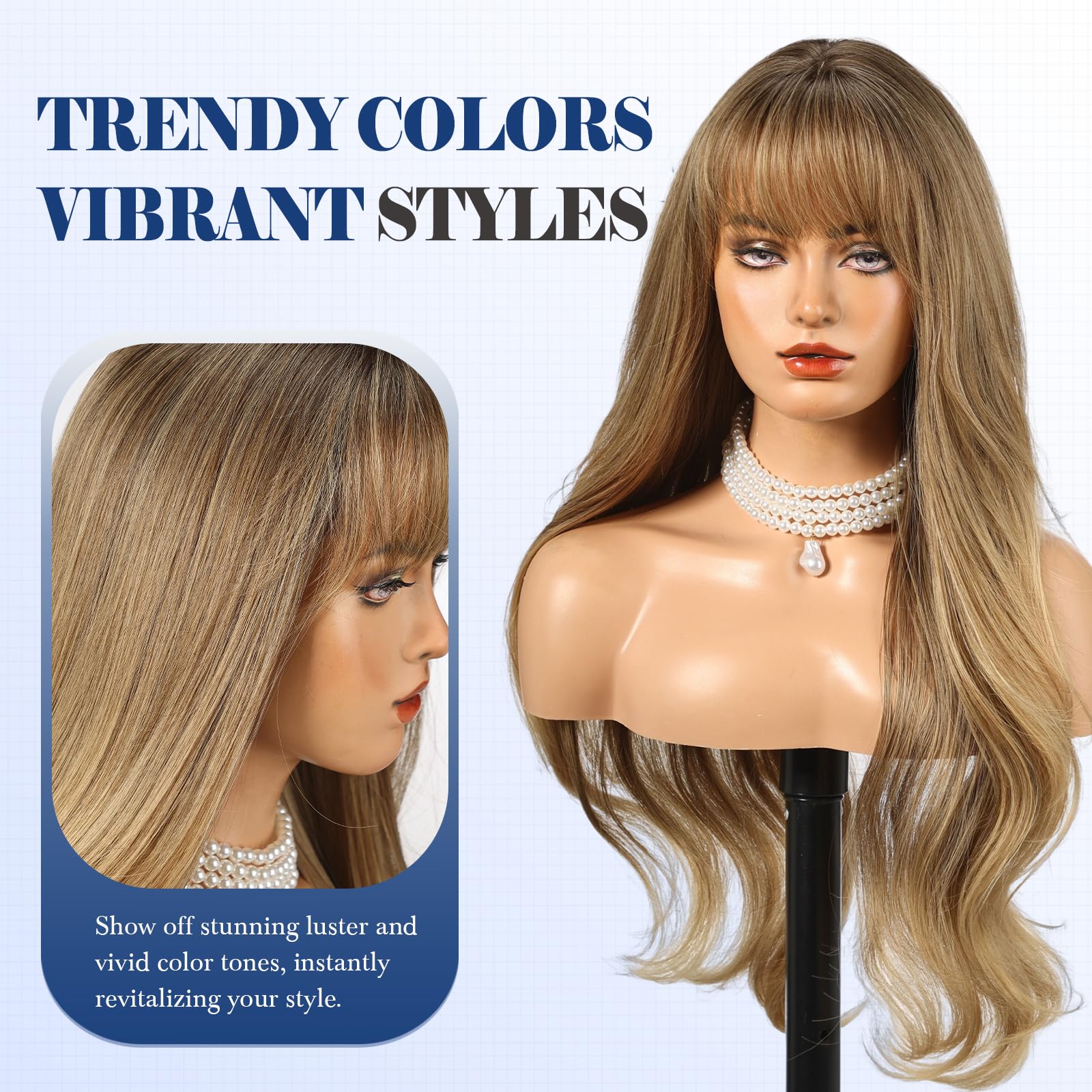 HAIRCUBE Long  Wig with Bangs Layered Curly Orange Wigs for Women Natural Synthetic Wigs for Daily Use (pelucas de cabello natural): Ash Blonde