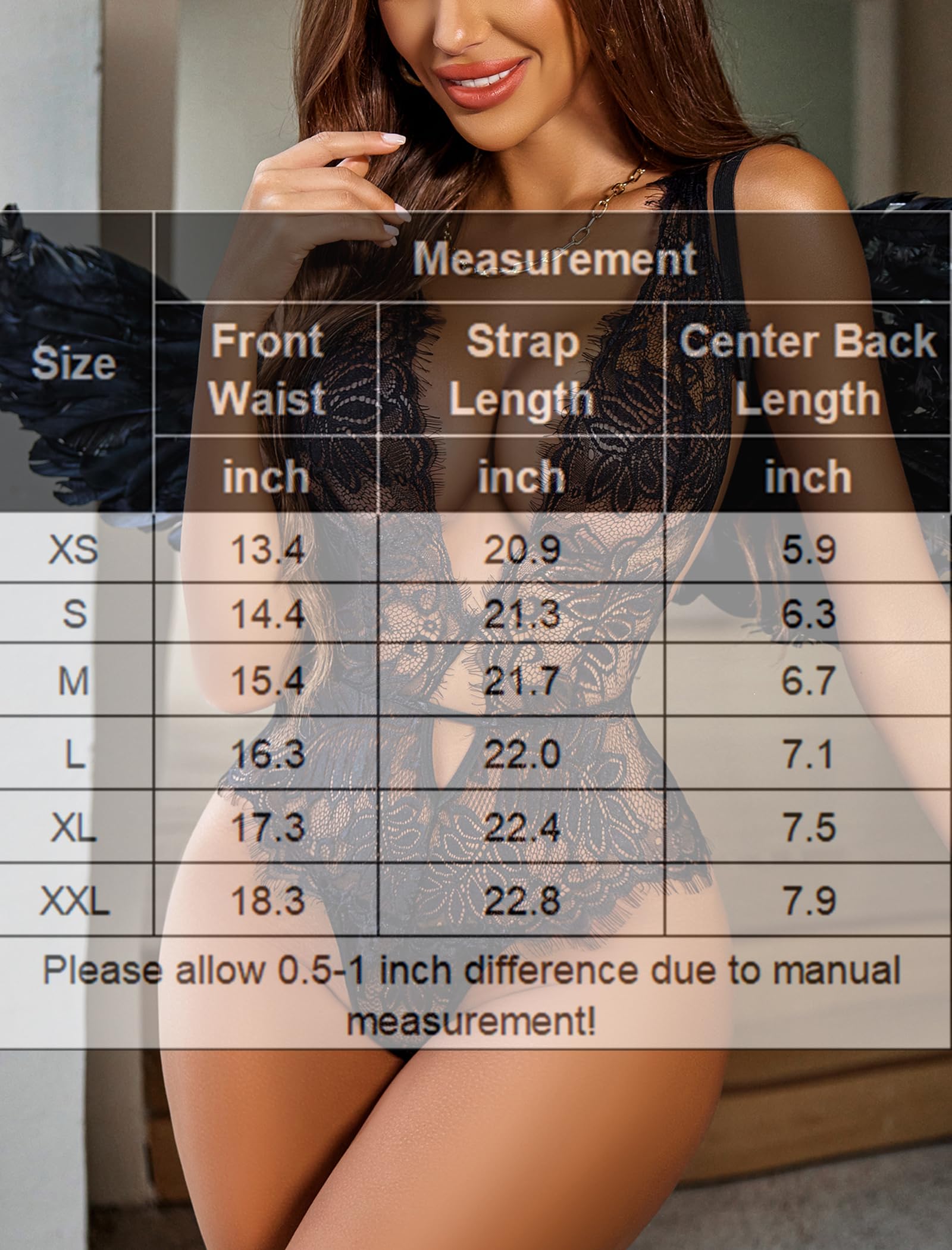 Avidlove Women One Piece Lingerie Lace Bodysuit Deep V Teddy Mini Babydoll: Medium 1-black