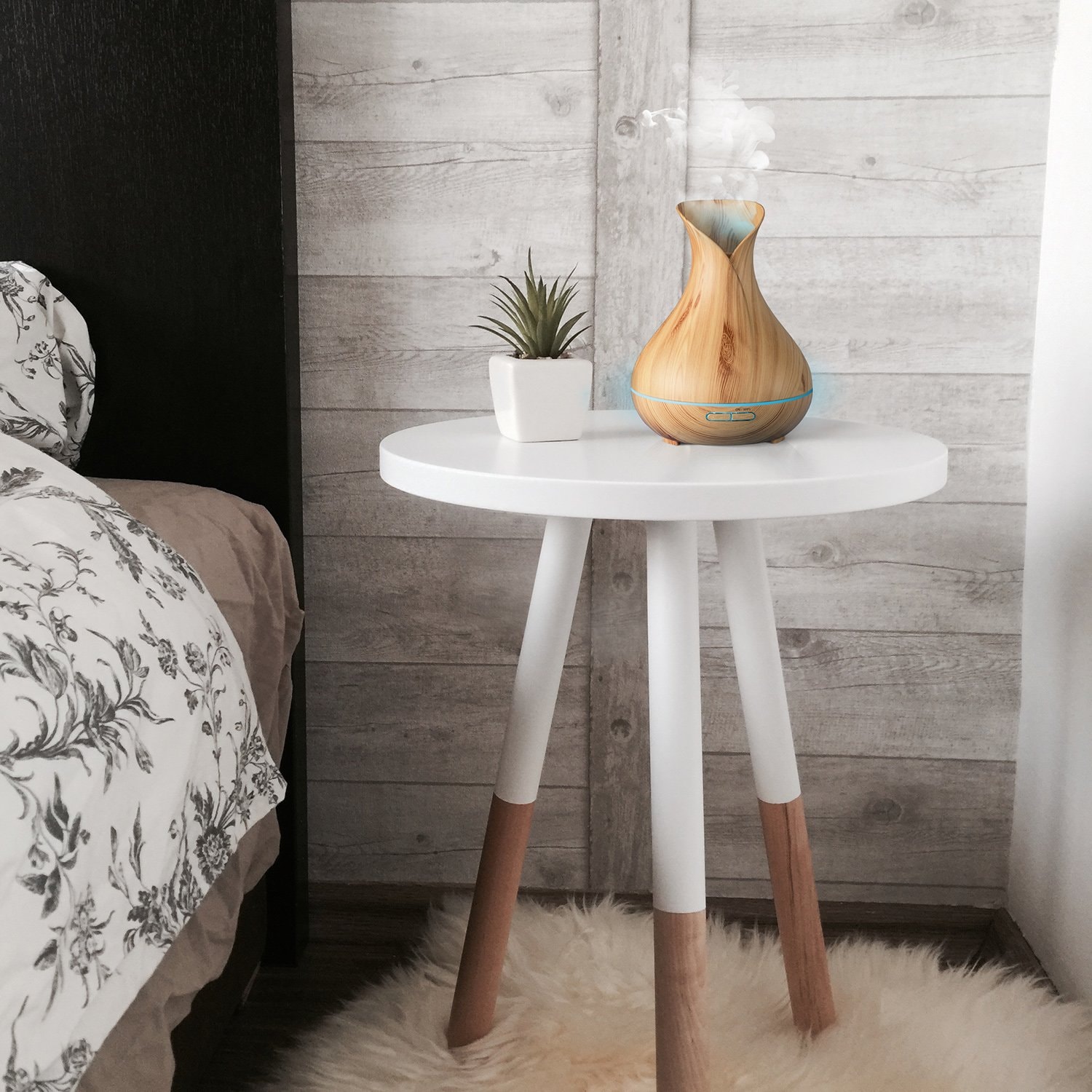 Smart WiFi Wireless Essential Oil Aromatherapy 400ml Ultrasonic Diffuser & Humidifier with Alexa & Google Home Phone App & Voice Control - Create Schedules - LED & Timer Settings: Light Brown