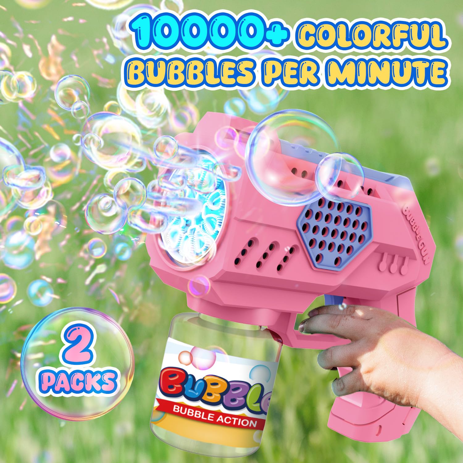 Eaglestone Bubble Guns for Toddlers 2 Pack, LED Light Automatic Bubble Machine Gun for Kids 4-8, Summer Outdoor Toys Birthday Gift