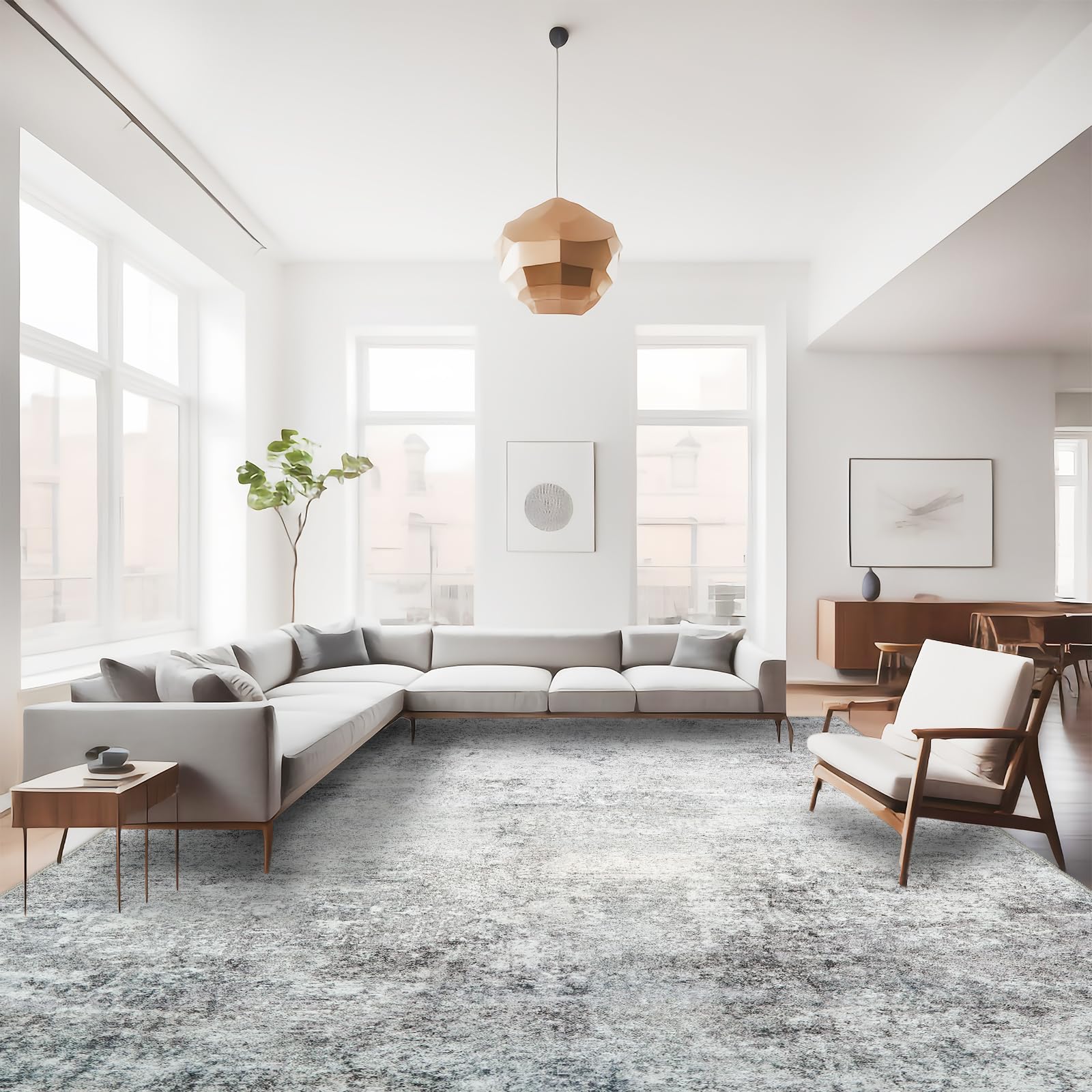 RUUGME 10X14 Abstract Area Rug:Large Washable Living Room Rug Indoor Non Slip Low Pile Carpet for Bedroom Soft Foldable Stain Resistant Distressed Thin Rug for Dining Room Kitchen 10X14 Brown: Grey 10' x 14' (Rectangular)