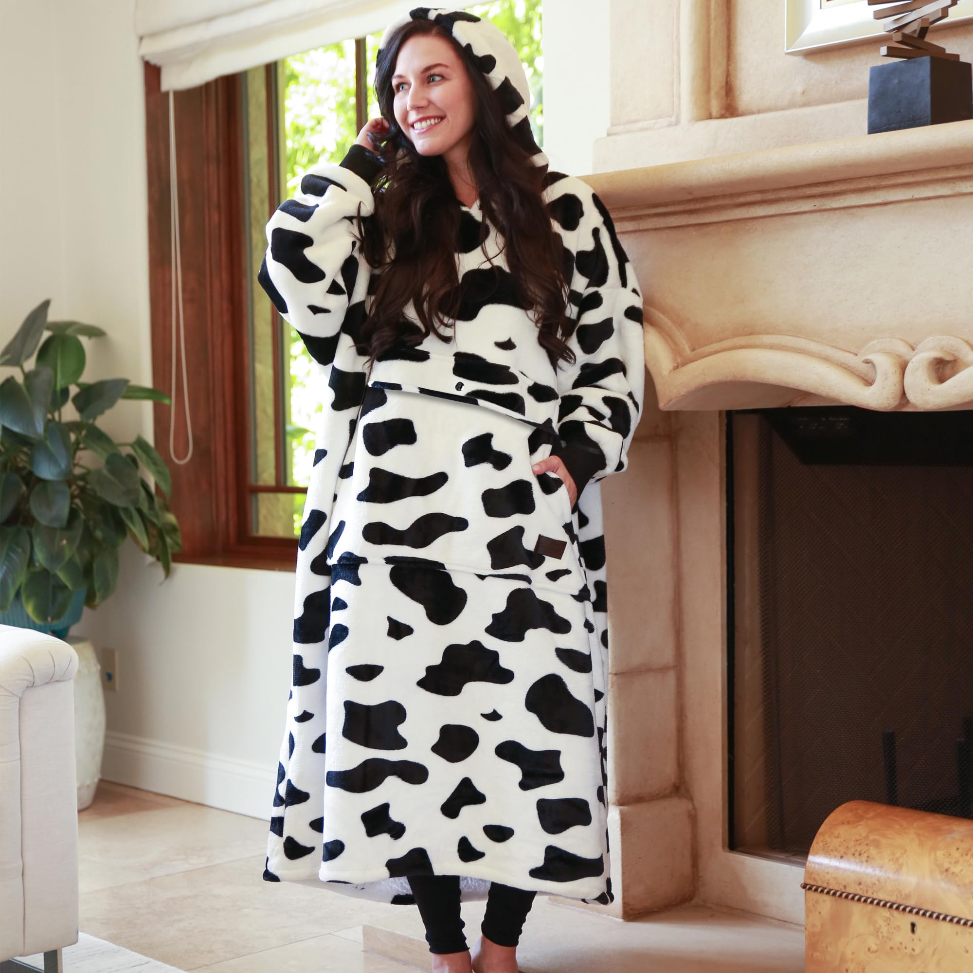 Catalonia Oversized Blanket Hoodie Sweatshirt, Wearable Sherpa Lounging Pullover for Adults Women Men: One Size Dalmatian-extra Long