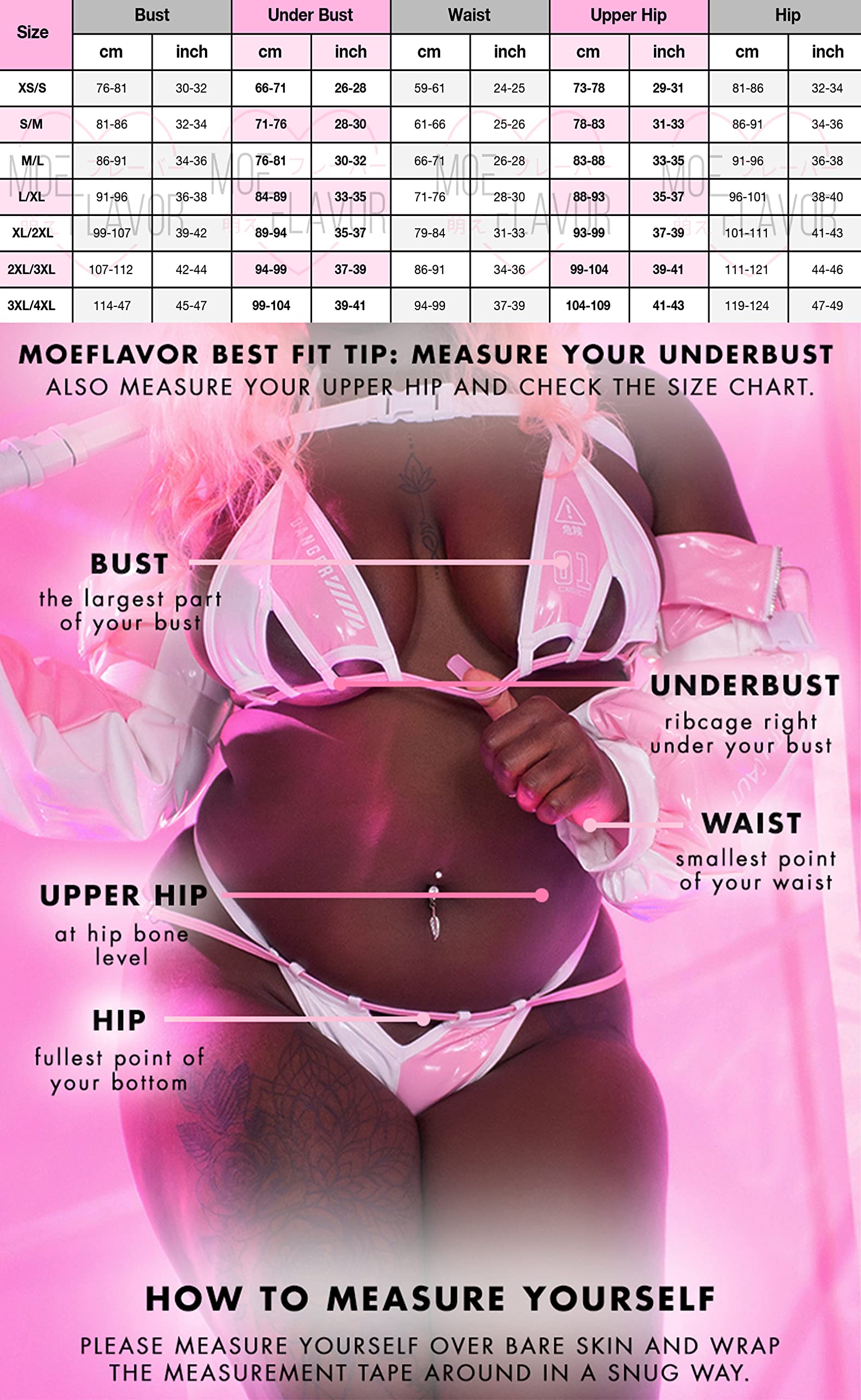 MOEFLAVOR Danger Cyber Cat Bikini with Sleeves Cosplay Costume | Sexy Kawaii Anime Lingerie | Halloween Costumes: X-Large-XX-Large Pink &amp; White