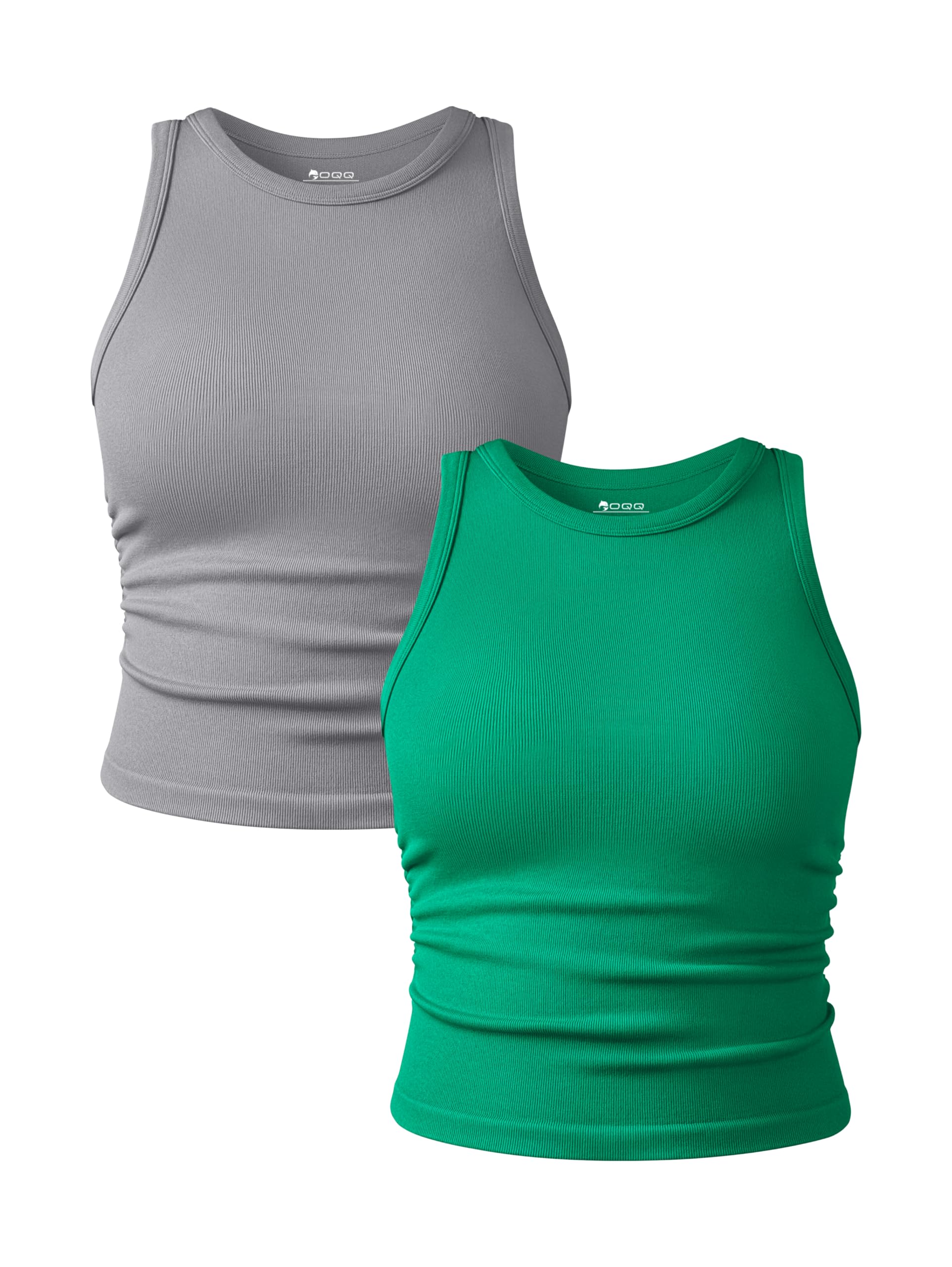 OQQ Women's 2 Piece Tank Tops Crew Neck Sleeveless Basic Stretch Casusal Yoga Crop Camis