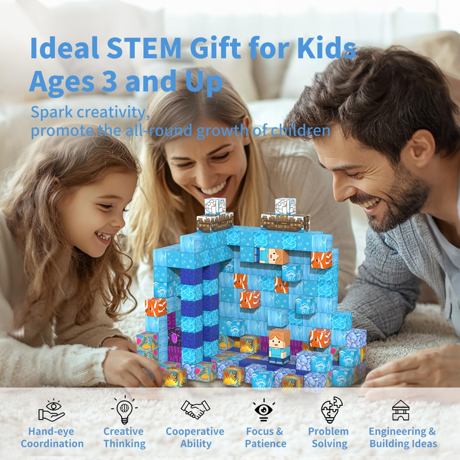 tinytrek Magnetic Blocks-120PCS Ocean Quest Set，Magnetic Building Blocks Kids Toys for Ages 3 4 5 6 7 8 Birthday Gifts，STEM Montessori Sensory Toys for 3+ Years Old Boys & Girls
