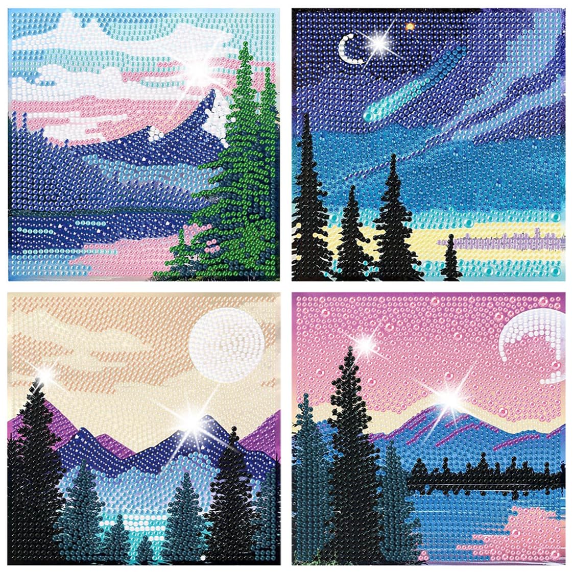 ARTMYRUI 4 Pack Diamond Painting Kits,Small Diamond Art Kits for Adults & Kids,5D Moon Mountain Lake Landscape Diamond Art Kits,DIY Diamond Dots Big Gem Crafts for Home Wall Decor Gifts （6x6Inch）.