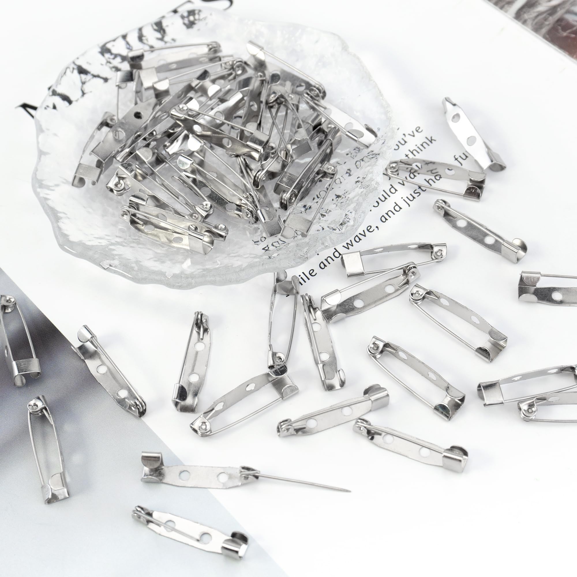Deshionew 50 PCS Bar Brooch Pins Fasteners Secure Back Safety Clasp Locking Badge Pins Silver Brooch Clips Jewelry Pins for Badges DIY Craft Sewing Wedding Name Tags (25mm)