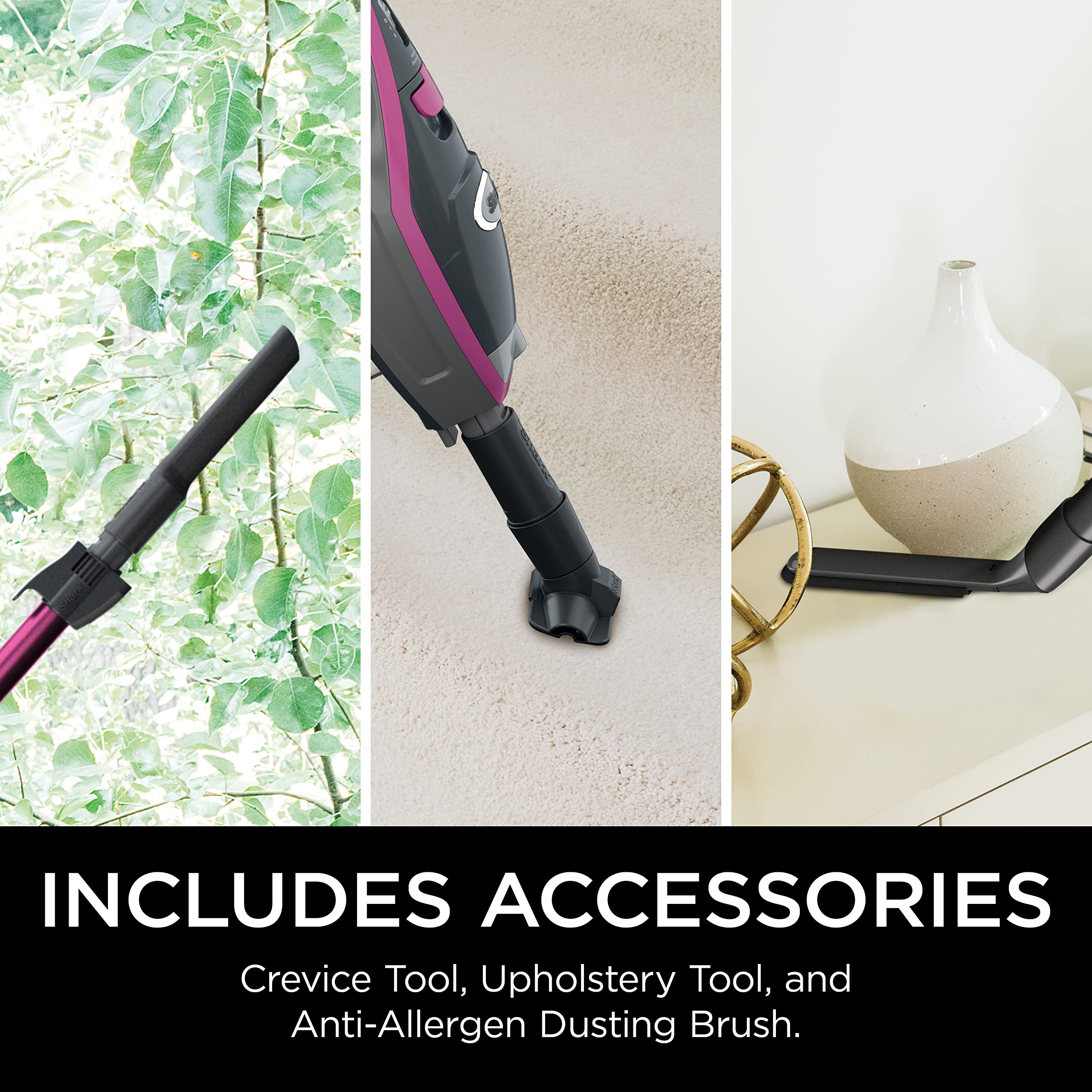 Shark HV371  DLX Corded Stick, Removable Hand Vacuum, Advanced Swivel Steering, XL Cup, Crevice Tool, Upholstery Tool & Anti-Allergen Dust Brush, Fuchsia, Capacity: Rocket Pro