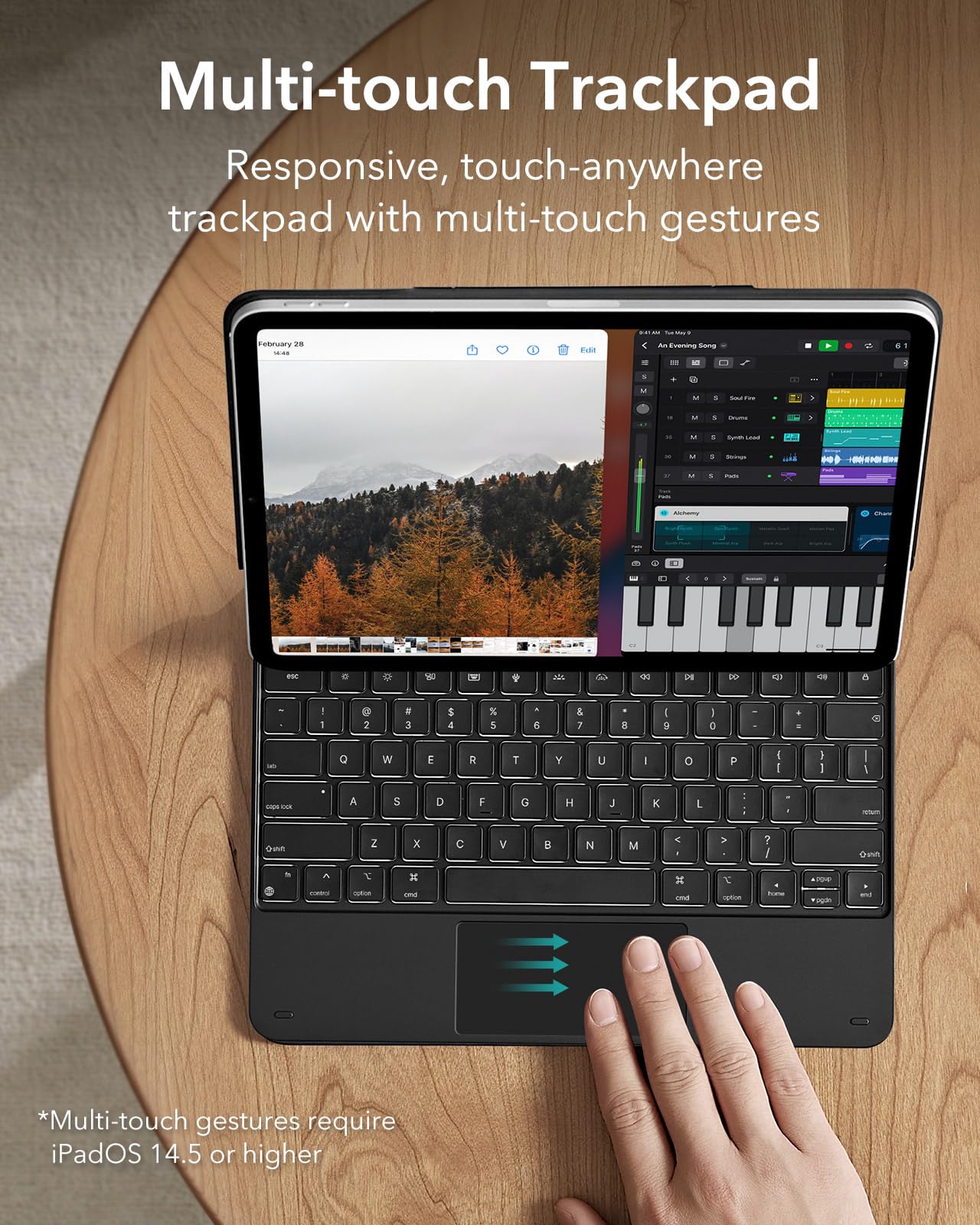 ESR iPad Air 13 Inch Case Keyboard (M3/M2, 2025/2024) & iPad Pro 12.9 inch (3/4/5/6th Gen) Magic Keyboard, Easy-Set Floating Cantilever Stand, Precision Multi-Touch Trackpad, Rebound Series, Black