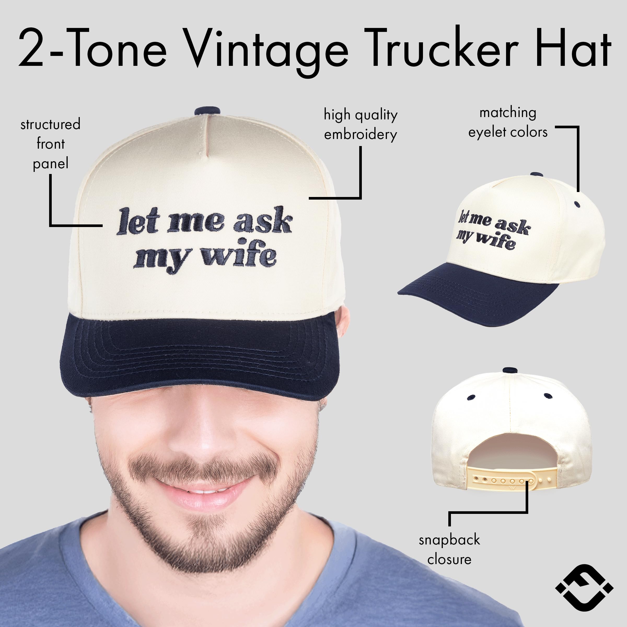 Two-Tone Canvas Snapback Baseball Cap for Women and Men - Go Ask Your Dad - Beige/Green & Let Me Ask My Wife - Beige/Navy