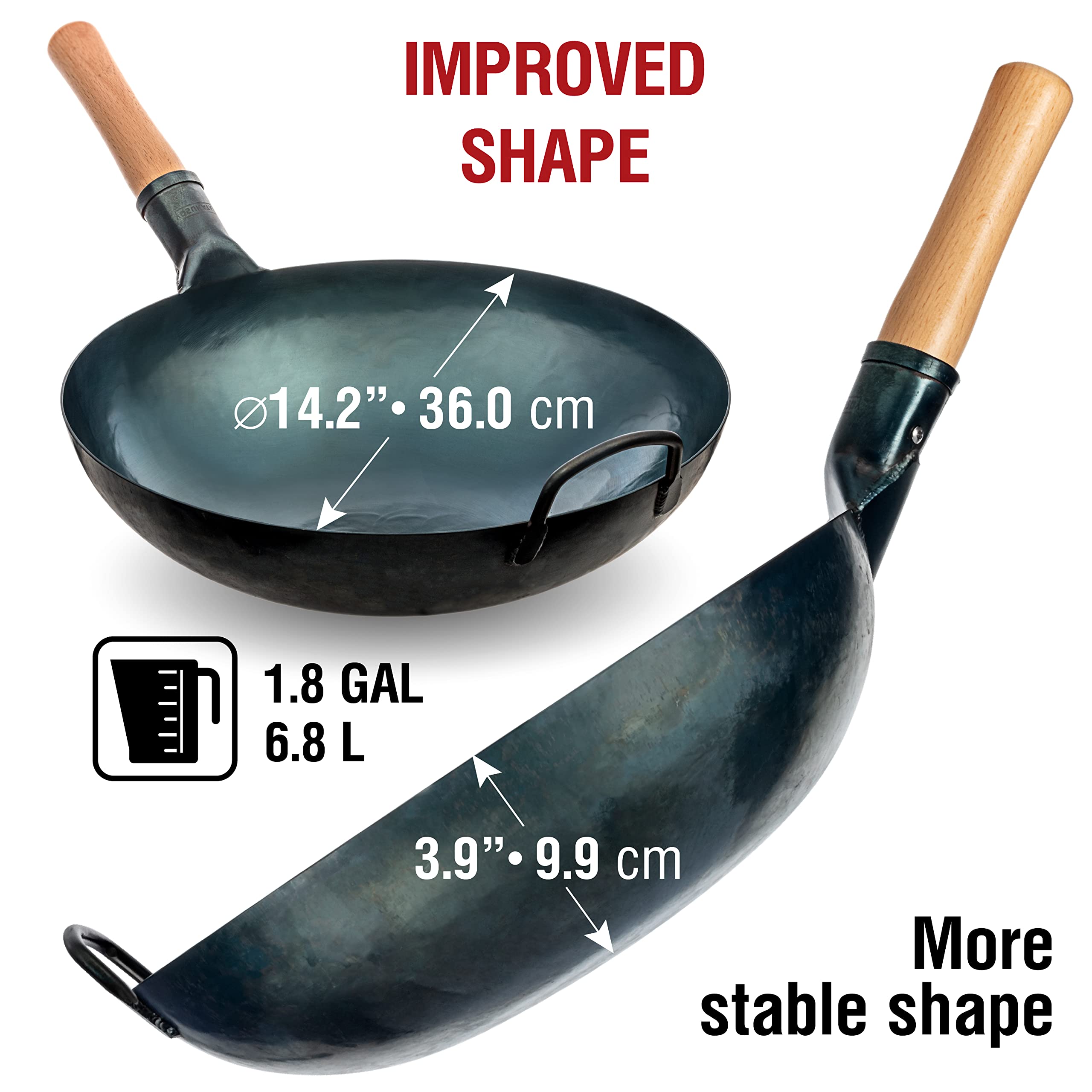 YOSUKATA 14” Round Bottom Carbon Steel Wok Pan – Blue Pre-Seasoned Pow Wok for Stir Fry, BBQ, Grill & Camping – Traditional Japanese & Chinese Cookware – Compatible with Gas Stoves & Open Fire Only: 14" Blue