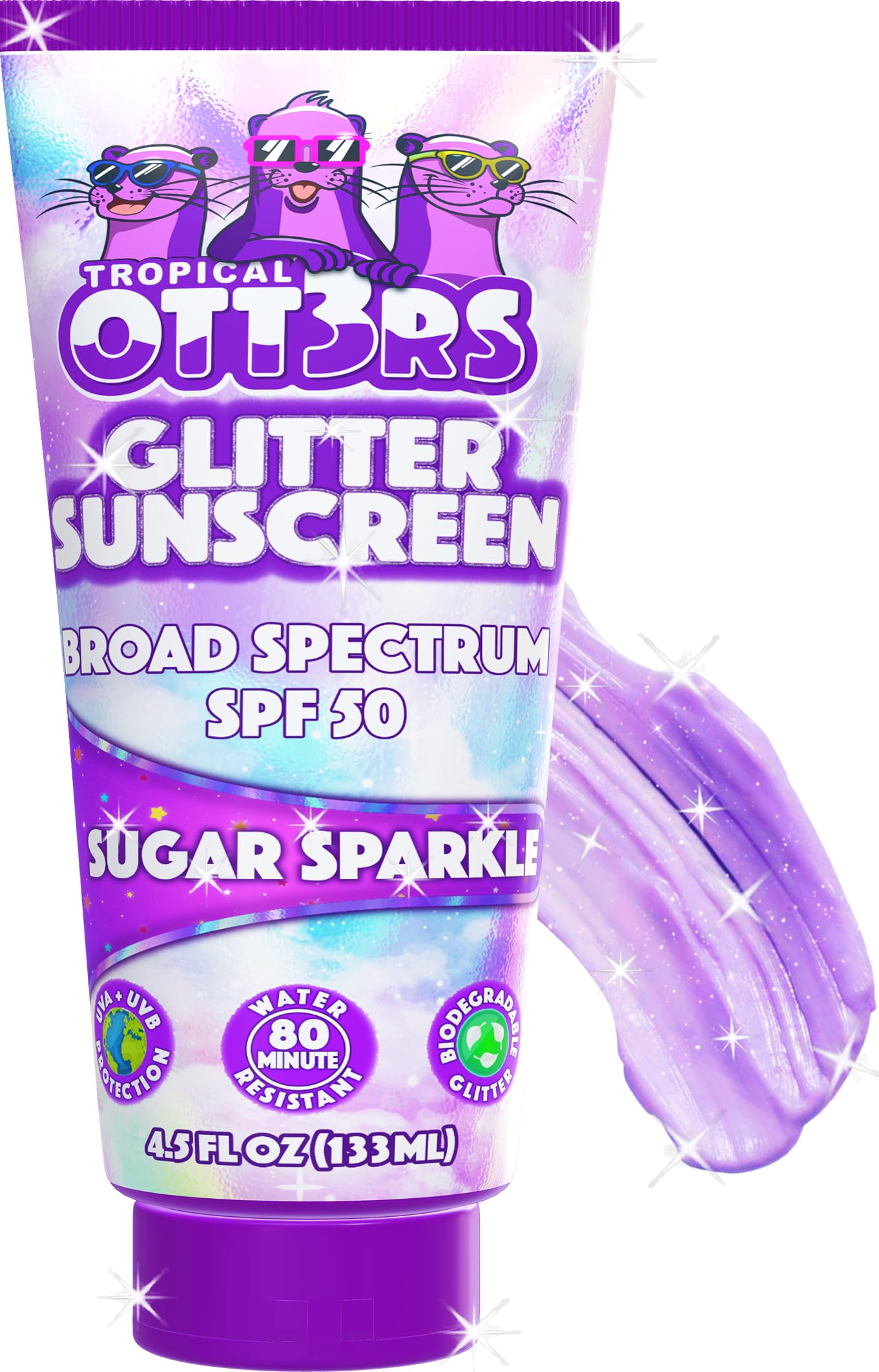 Glitter Sunscreen SPF 50 Lotion 4.5oz - Sparkle & Shimmer Sunscreen for Kids & Women - UVA/UVB Protection + 80 Min Water Resistant - No Fragrance (USA Made)