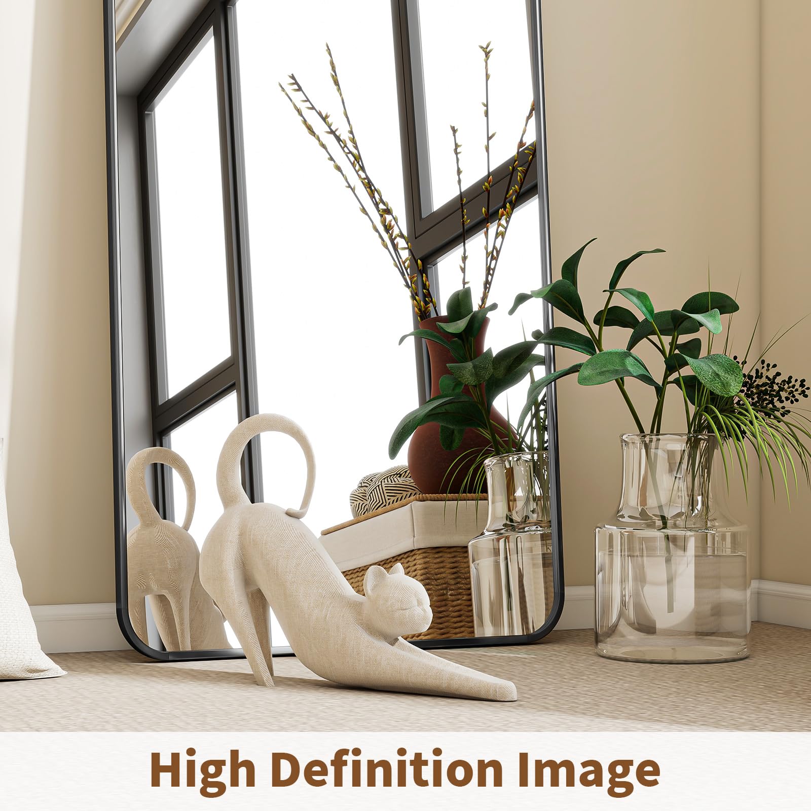 BEAUTYPEAK Black Full Length Mirror, 56"x21" Rounded Corner Floor Mirror Standing Hanging or Leaning Against Wall, Suitable for Bedroom or Dressing Room: 56"L x 21"W Black
