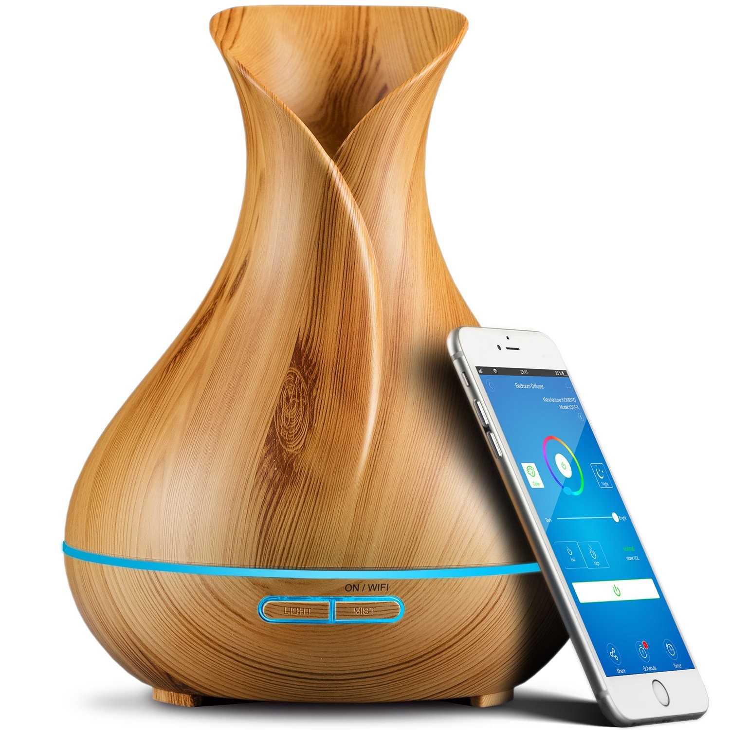 Smart WiFi Wireless Essential Oil Aromatherapy 400ml Ultrasonic Diffuser & Humidifier with Alexa & Google Home Phone App & Voice Control - Create Schedules - LED & Timer Settings: Light Brown