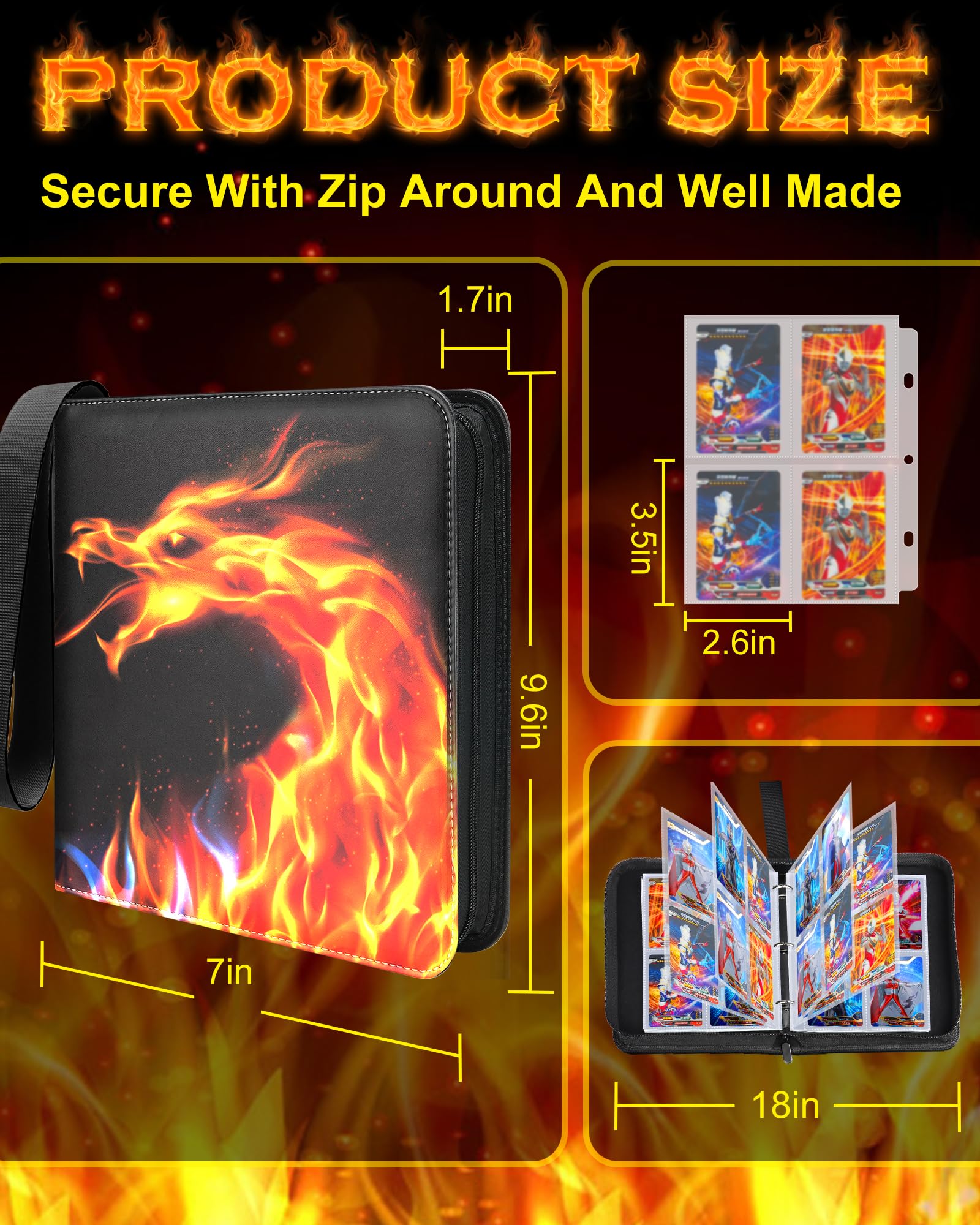 Card Binder 9 Pocket Holder 900 Cards Compatible with Game Cards, 3 Ring Trading Card Binder Album Case Book Storage For CCG, MTG, Baseball Cards, Gifts For Boys And Girls Ages 6-14 thumbnail 2